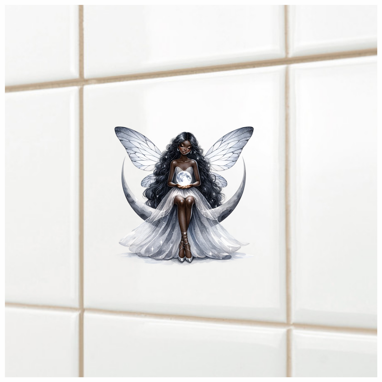 Fairy Moon White Dress Wings Vinyl Sticker Decal