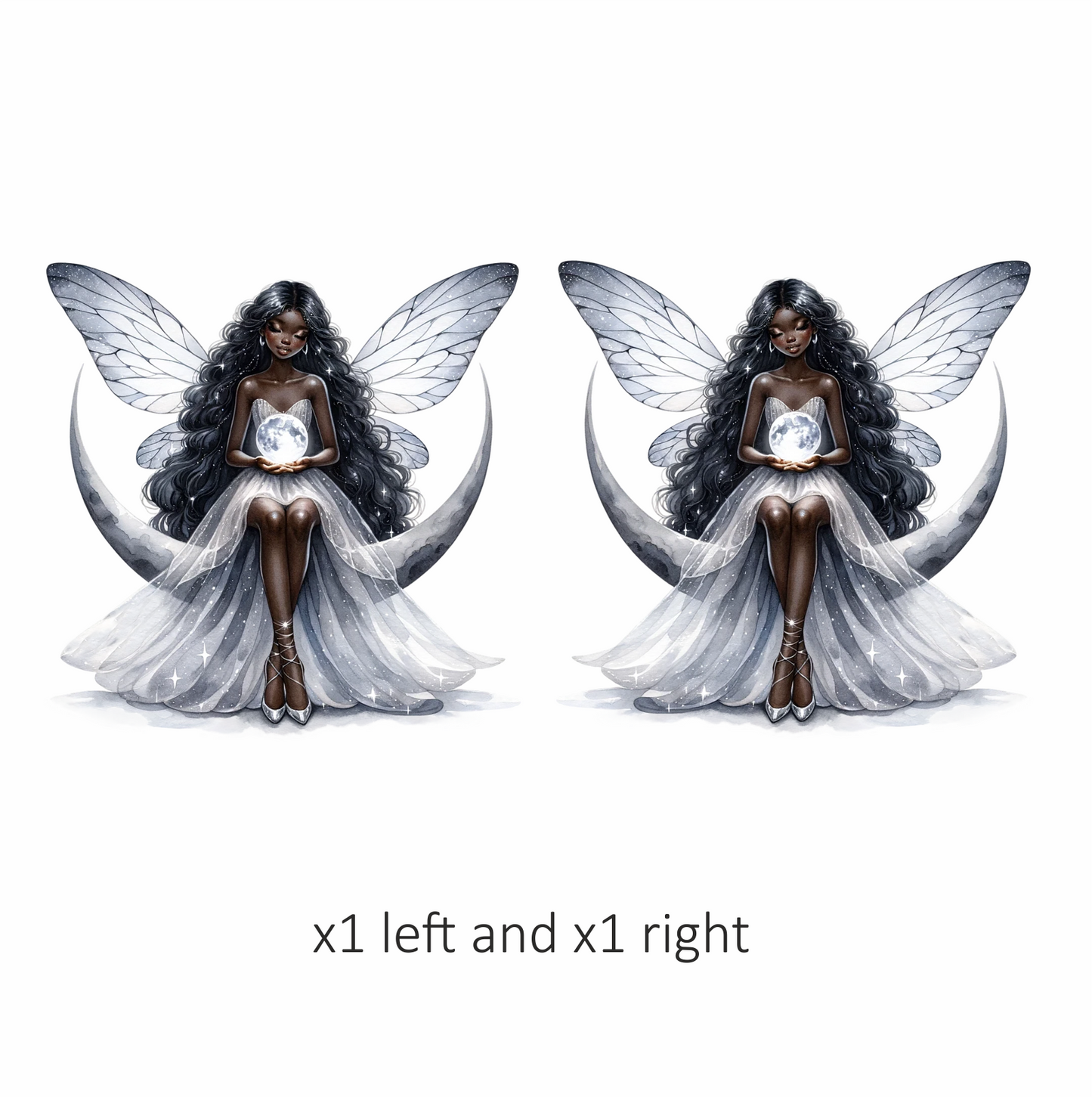 Fairy Moon White Dress Wings Vinyl Sticker Decal