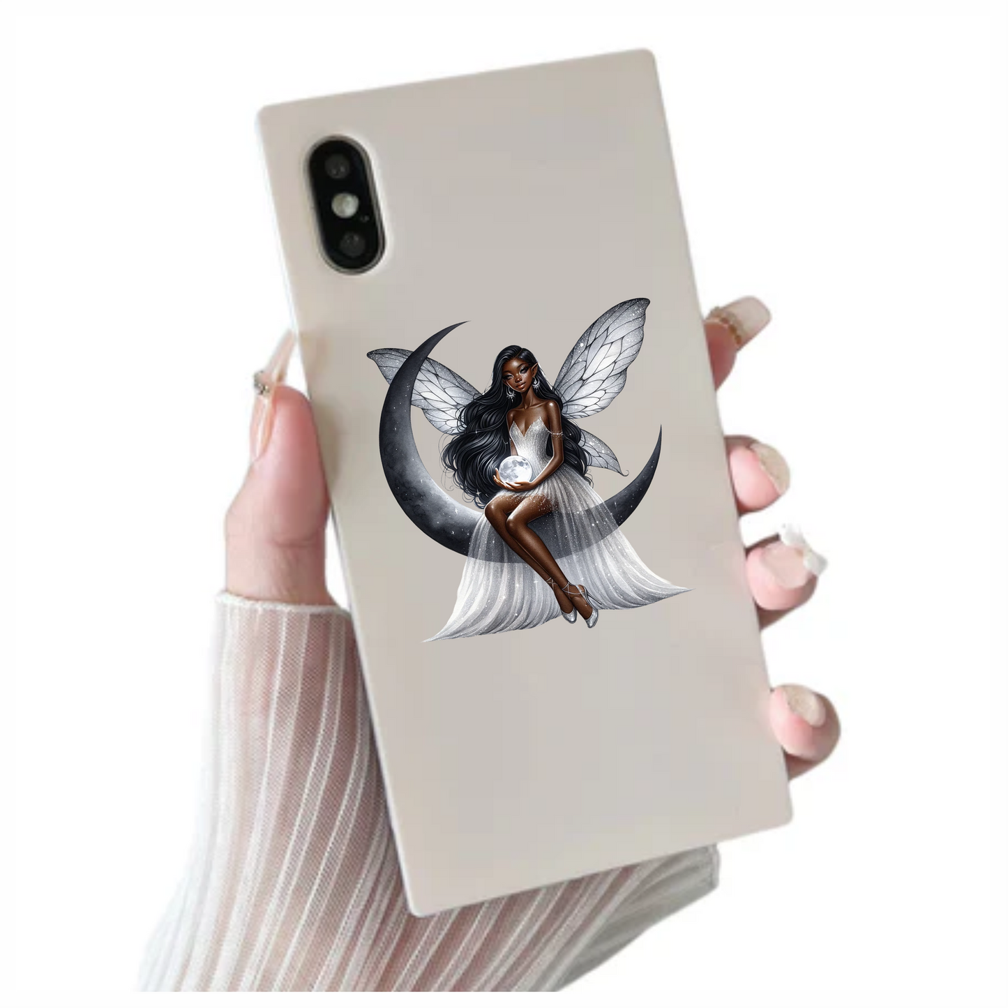 Fairy Moon White Dress Wings Vinyl Sticker Decal