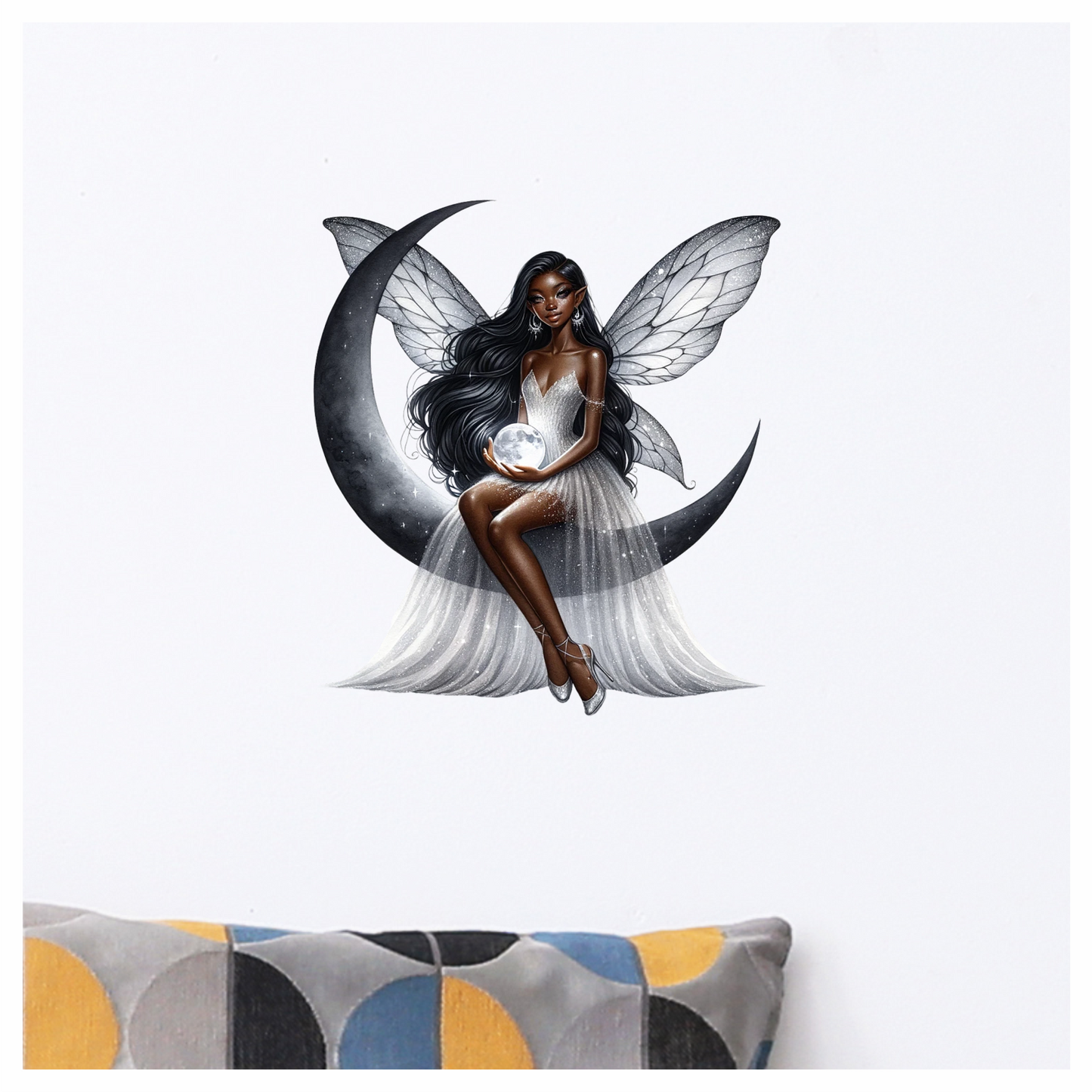 Fairy Moon White Dress Wings Vinyl Sticker Decal
