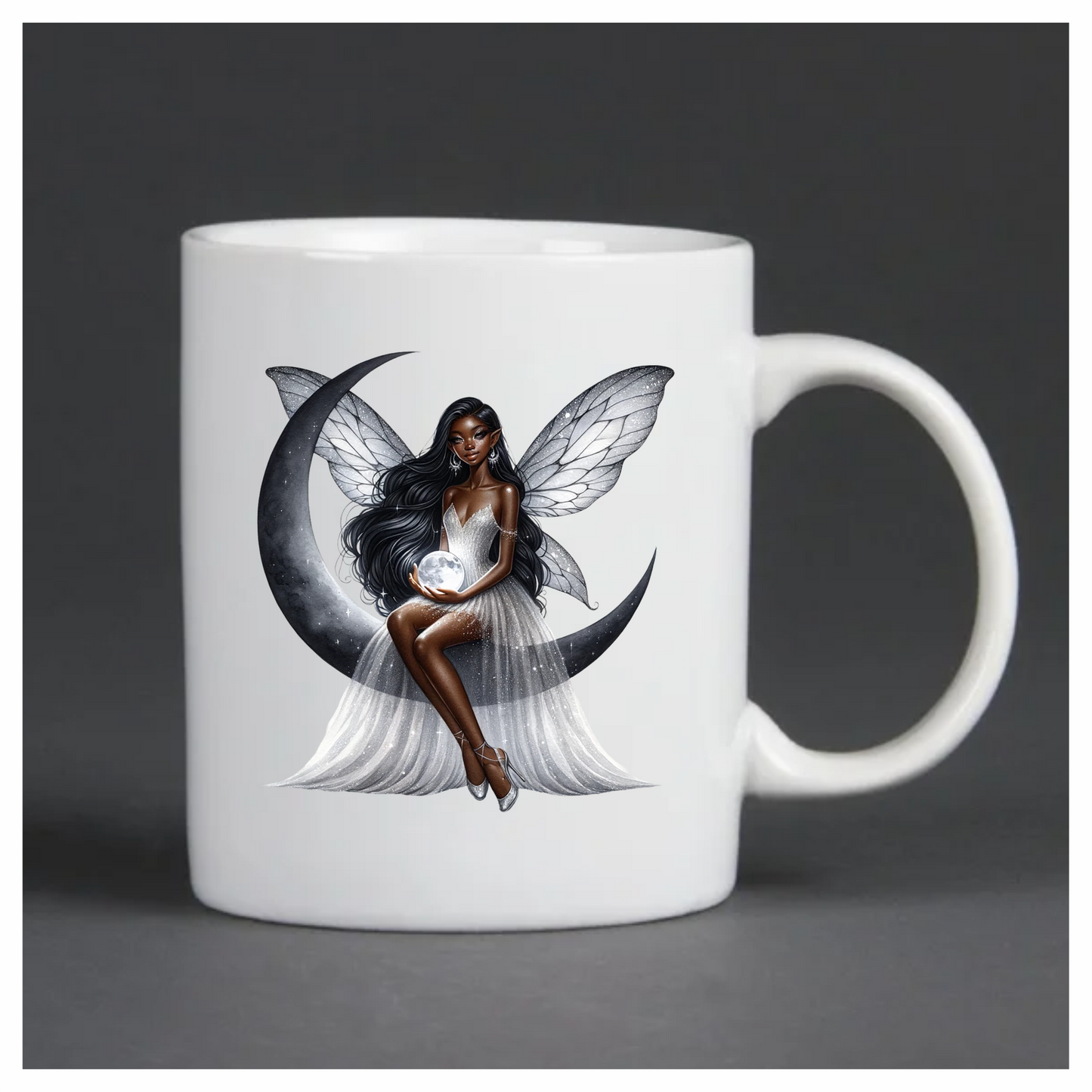Fairy Moon White Dress Wings Vinyl Sticker Decal
