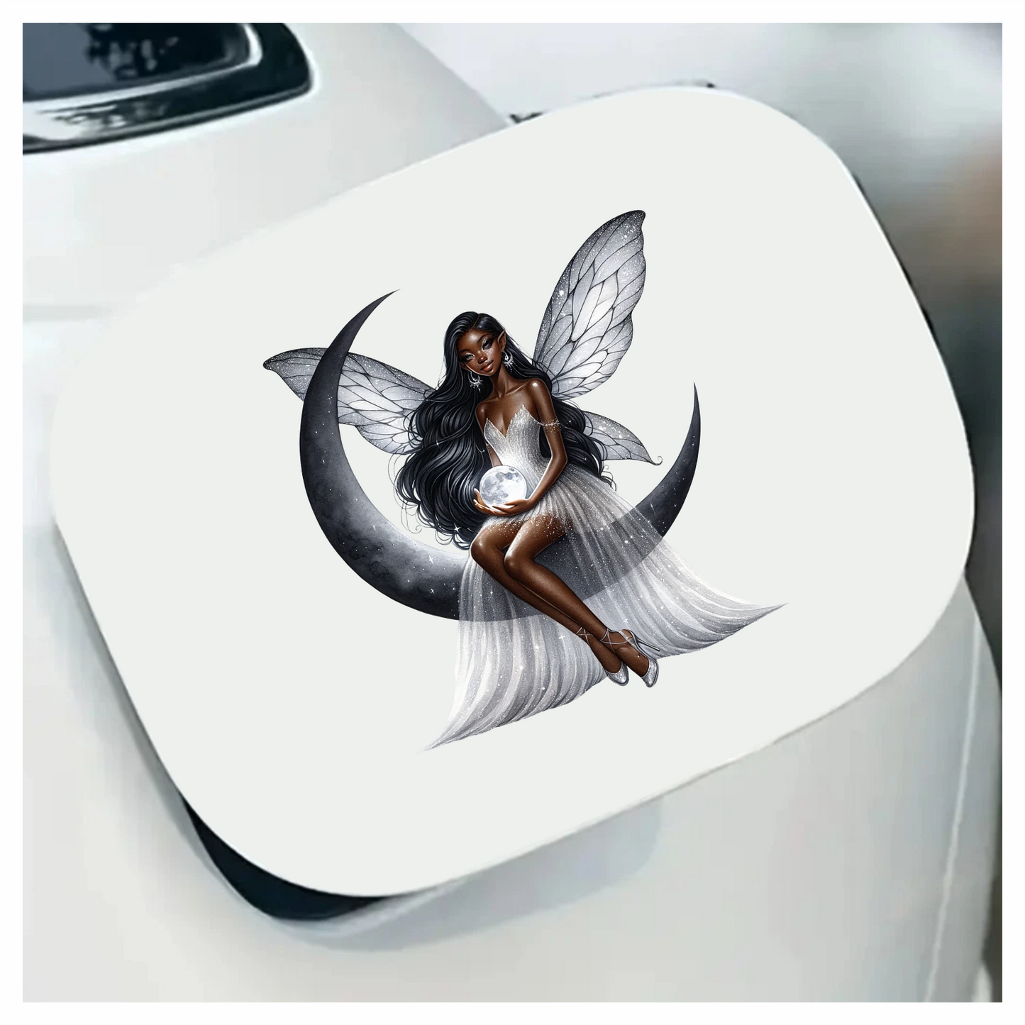 Fairy Moon White Dress Wings Vinyl Sticker Decal