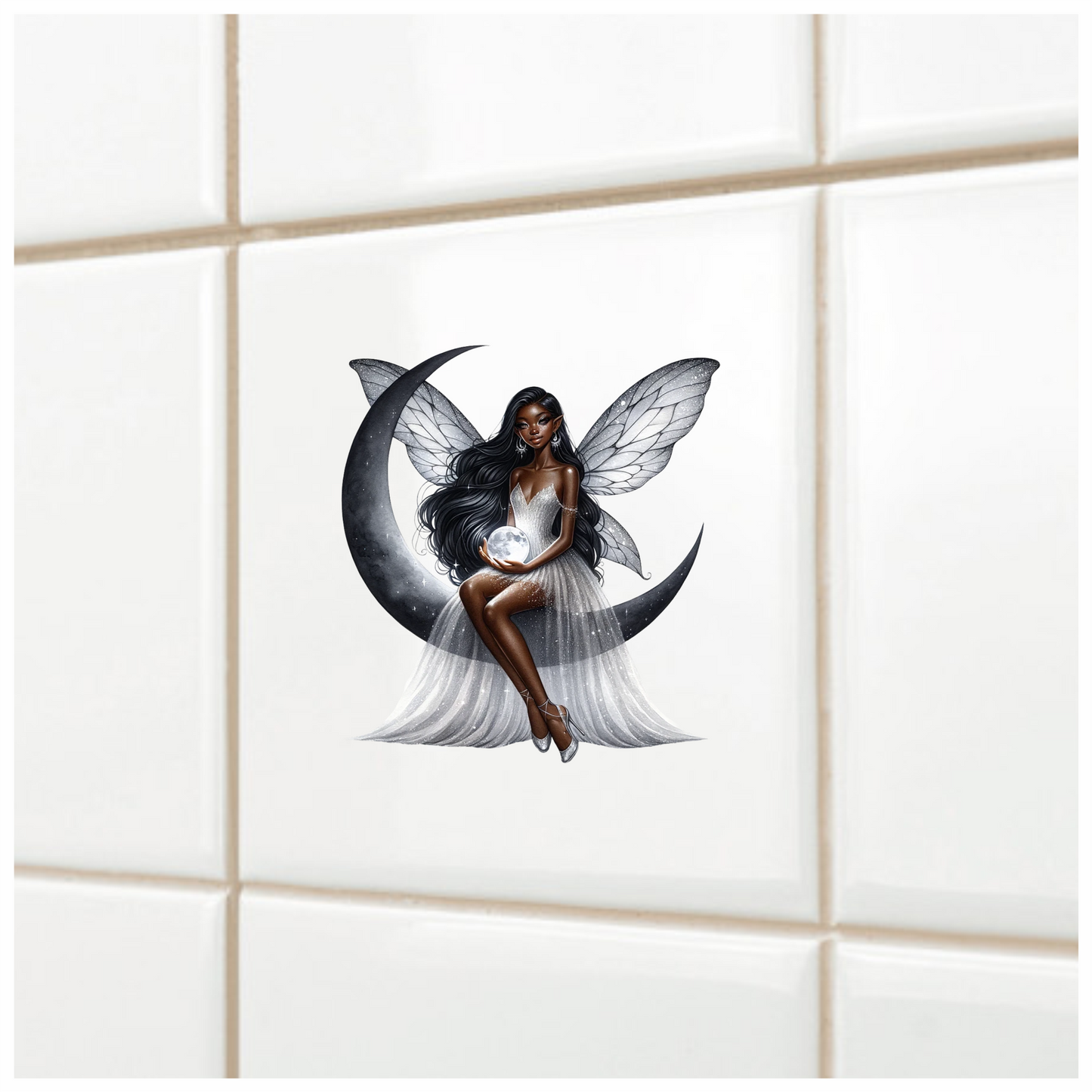 Fairy Moon White Dress Wings Vinyl Sticker Decal