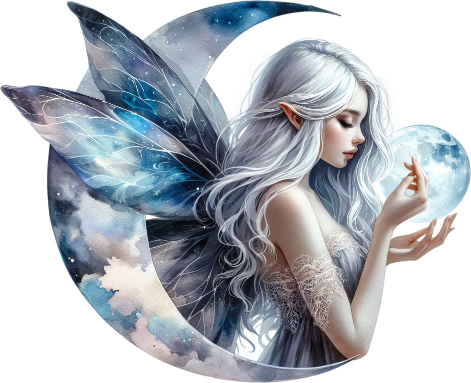 Silver Fairy Moon Light Wings Vinyl Sticker Decal