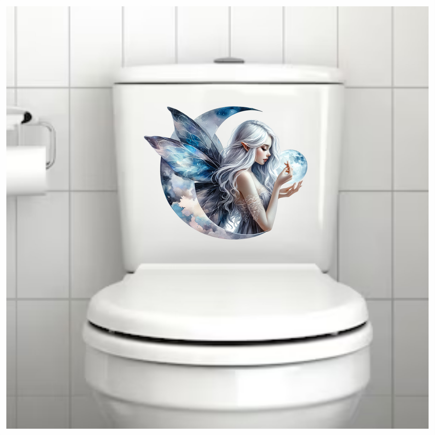 Silver Fairy Moon Light Wings Vinyl Sticker Decal
