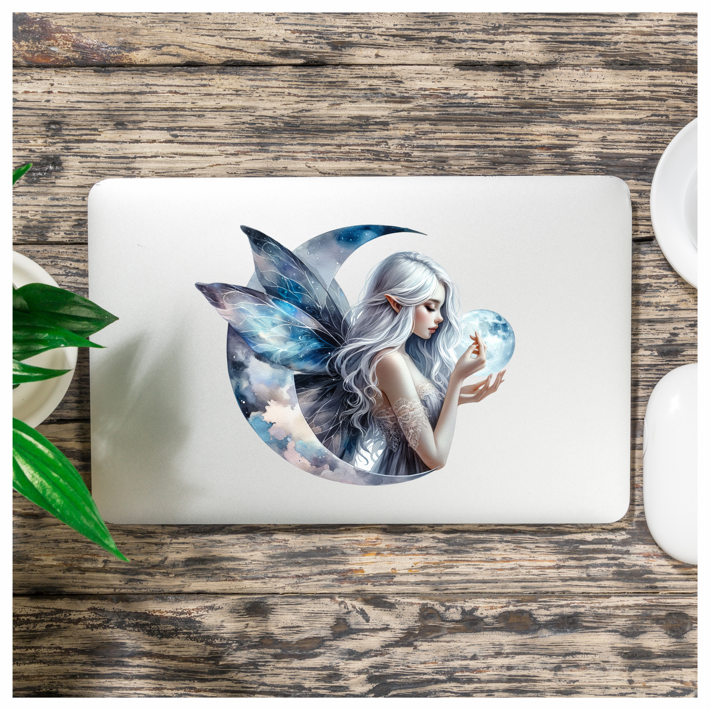Silver Fairy Moon Light Wings Vinyl Sticker Decal