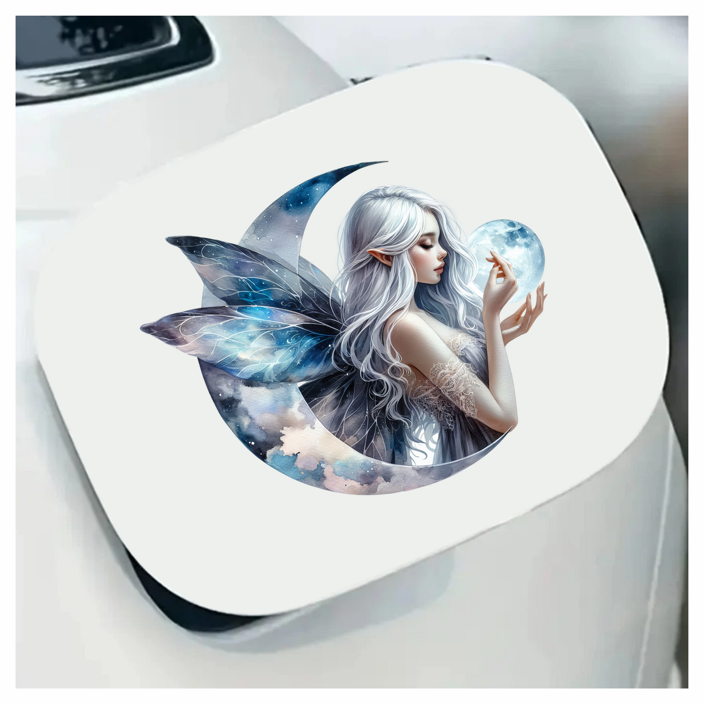 Silver Fairy Moon Light Wings Vinyl Sticker Decal
