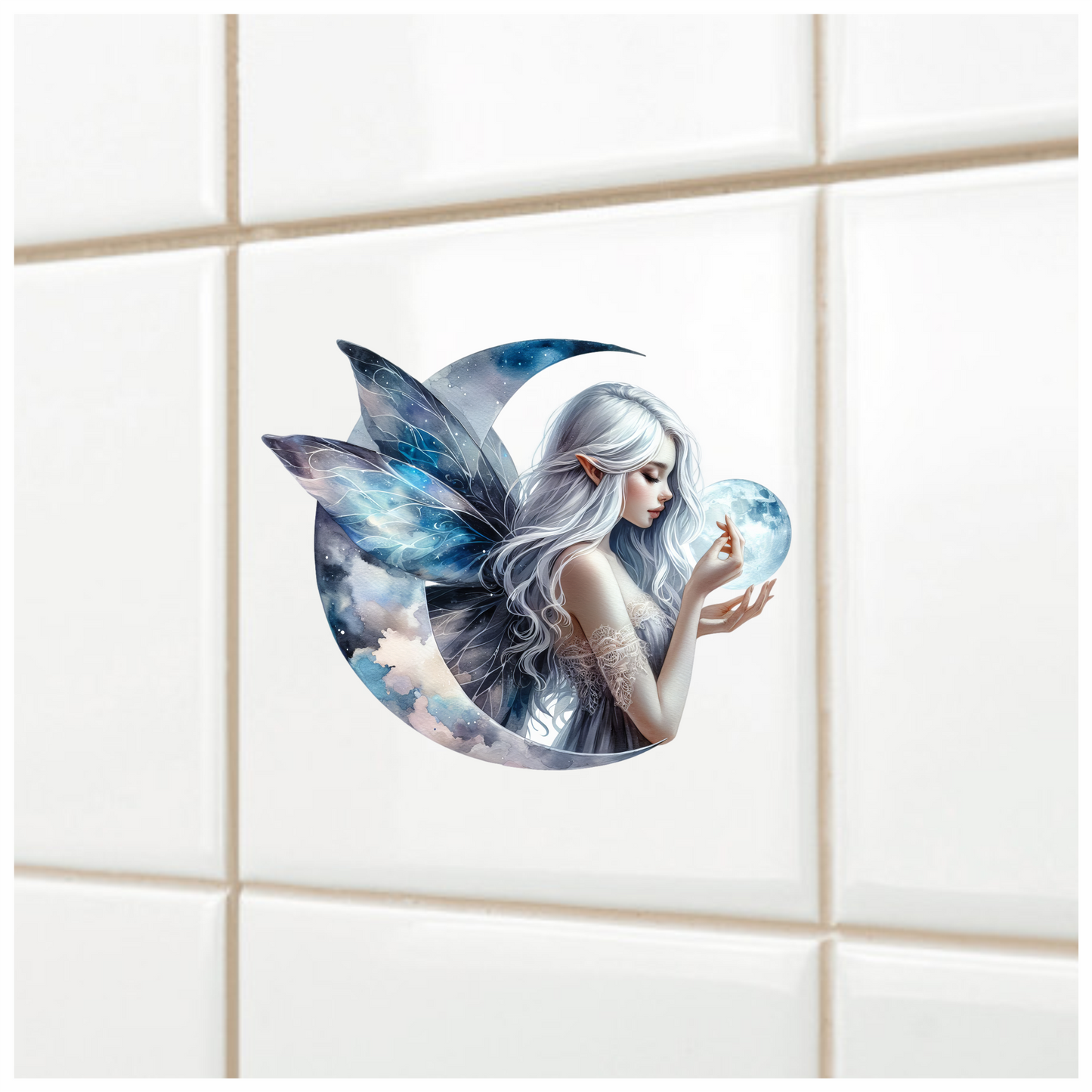 Silver Fairy Moon Light Wings Vinyl Sticker Decal