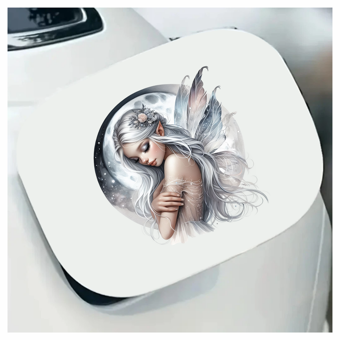 Silver Fairy Moon Wings Flowers Vinyl Sticker Decal