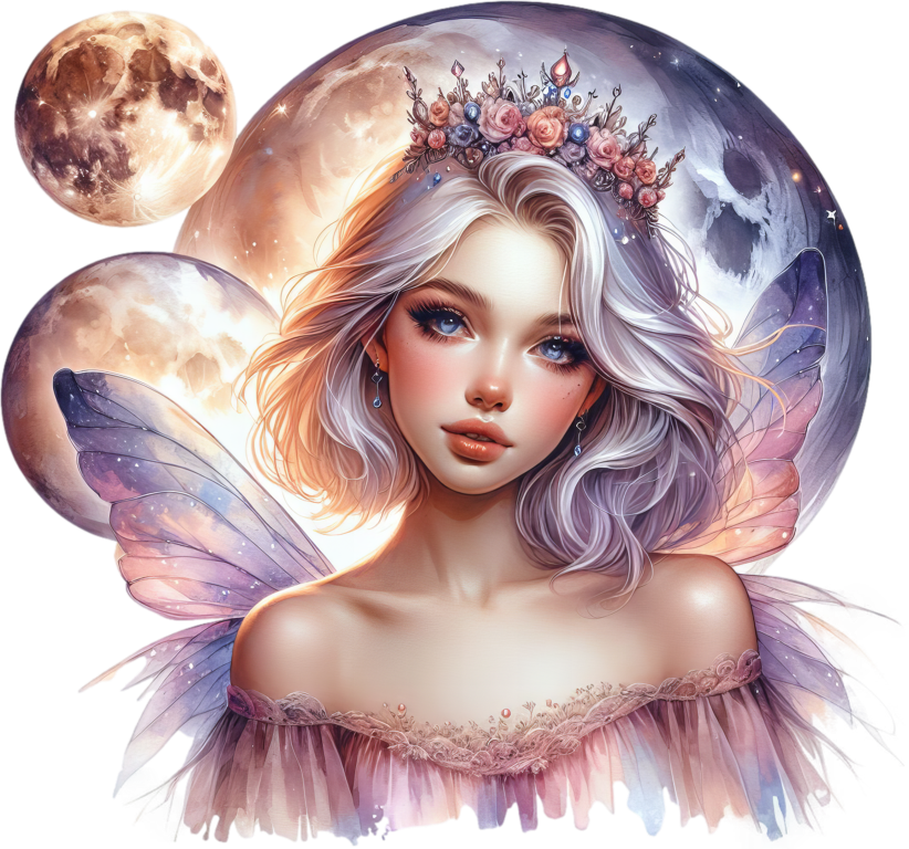 Fairy Woman Silver Hair Pink Moon Vinyl Sticker Decal