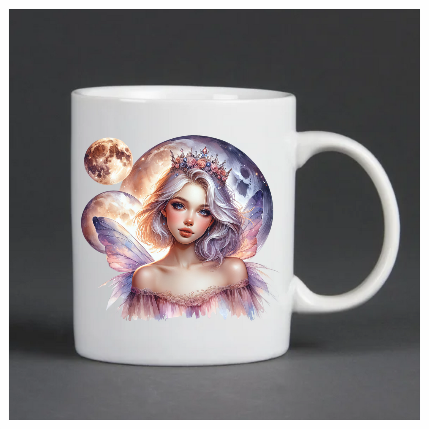 Fairy Woman Silver Hair Pink Moon Vinyl Sticker Decal
