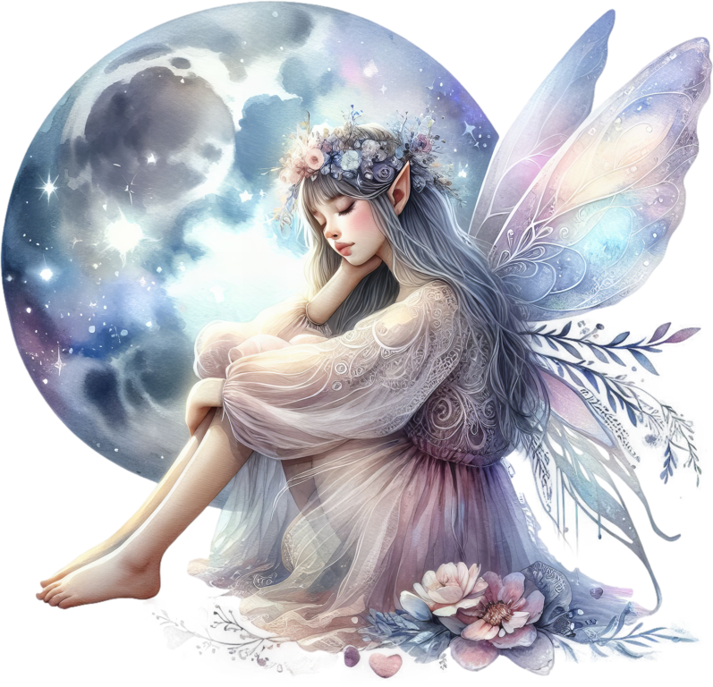 Fairy Moon Blue Wings Flowers Dream Vinyl Sticker Decal