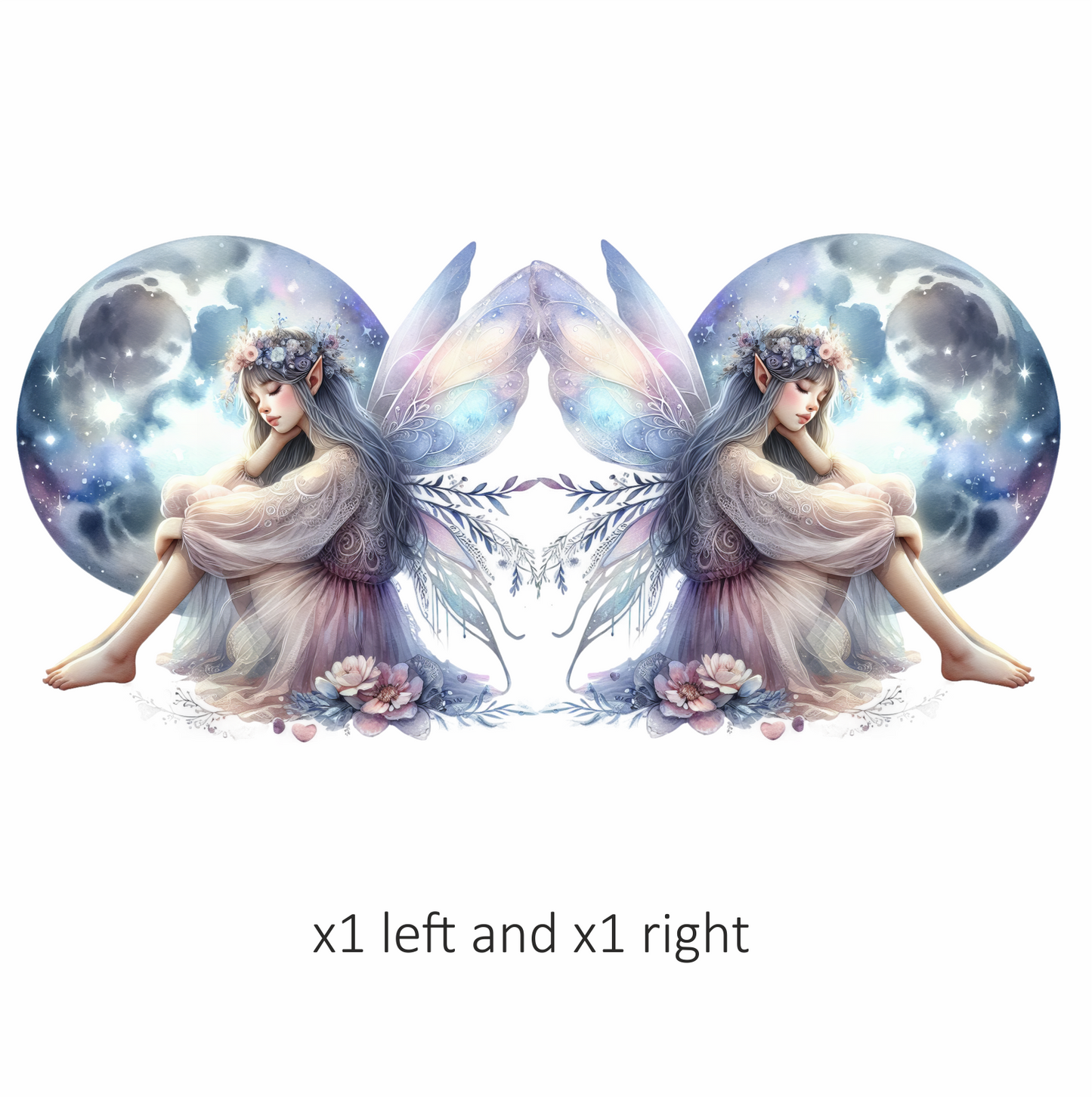 Fairy Moon Blue Wings Flowers Dream Vinyl Sticker Decal