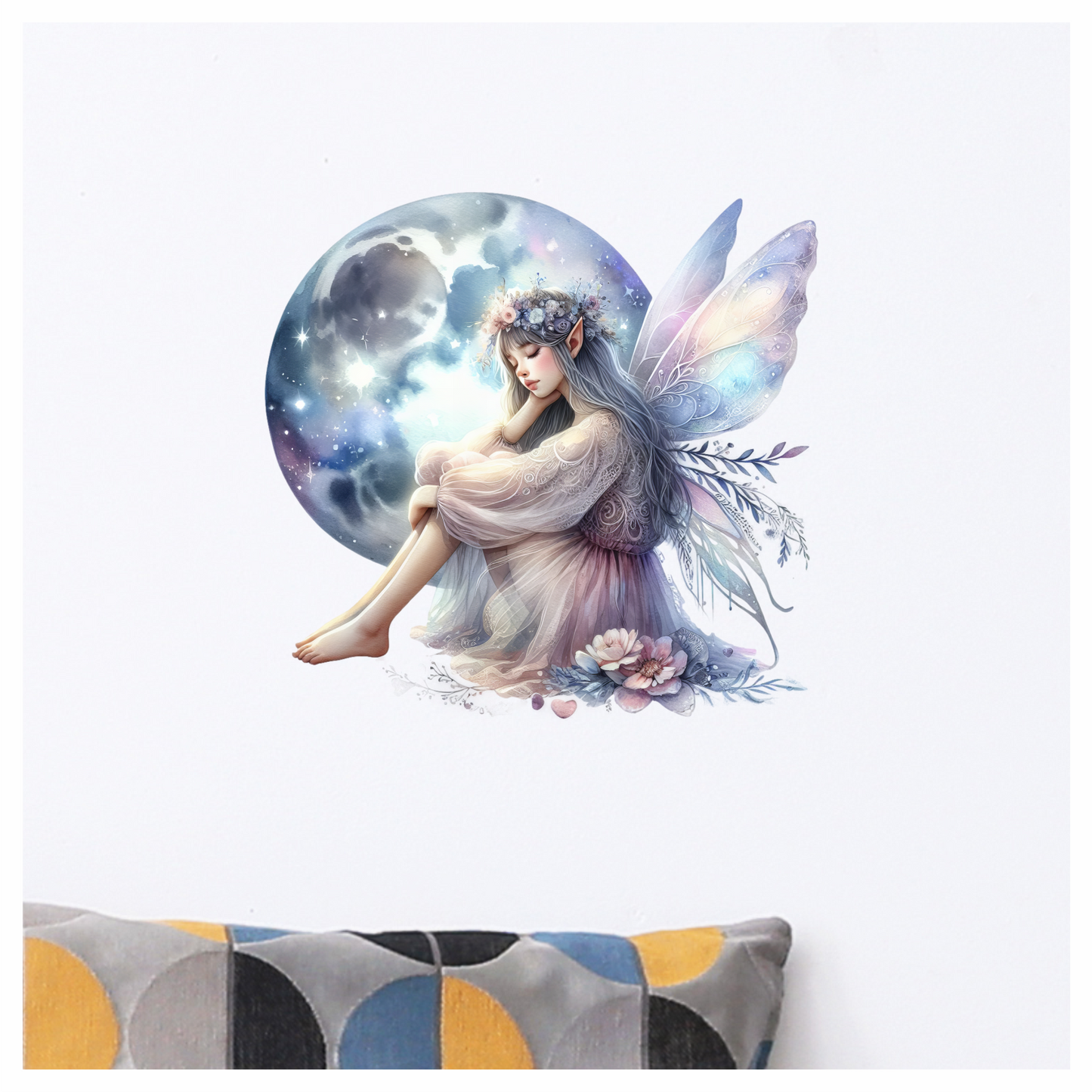 Fairy Moon Blue Wings Flowers Dream Vinyl Sticker Decal
