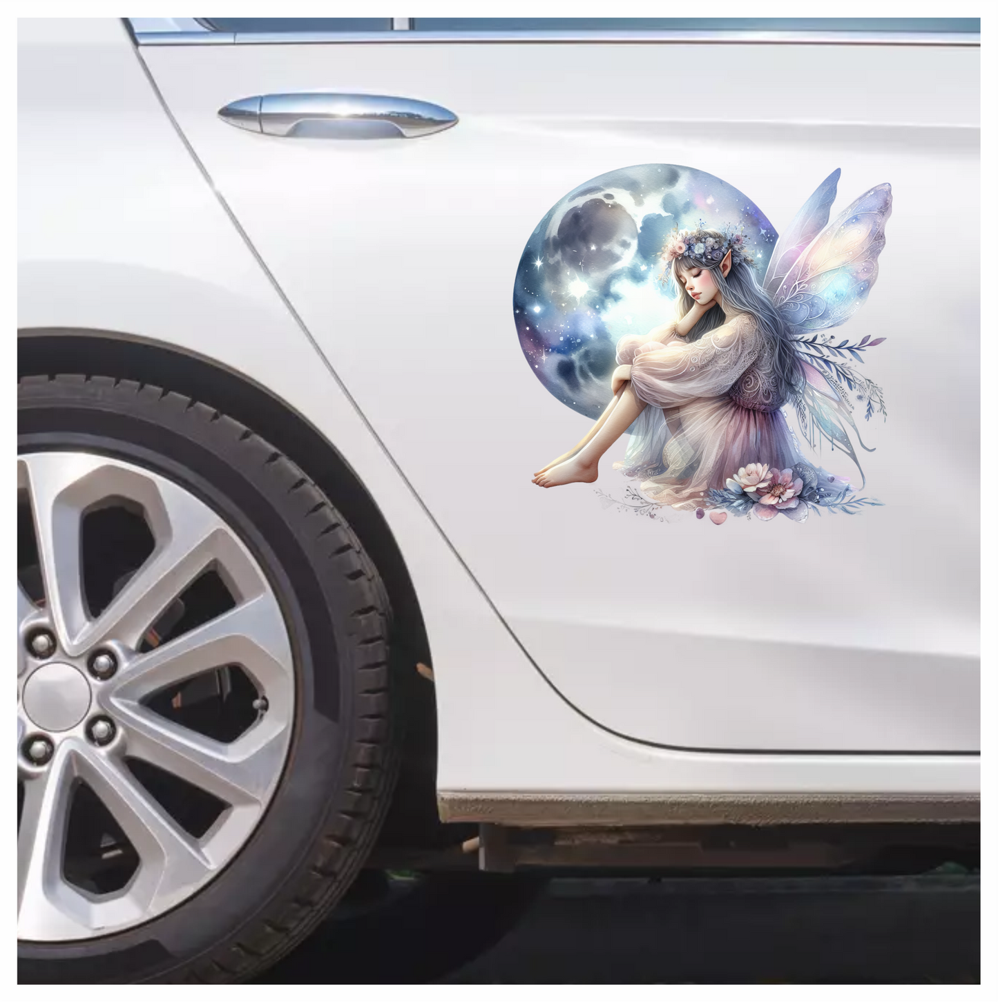 Fairy Moon Blue Wings Flowers Dream Vinyl Sticker Decal