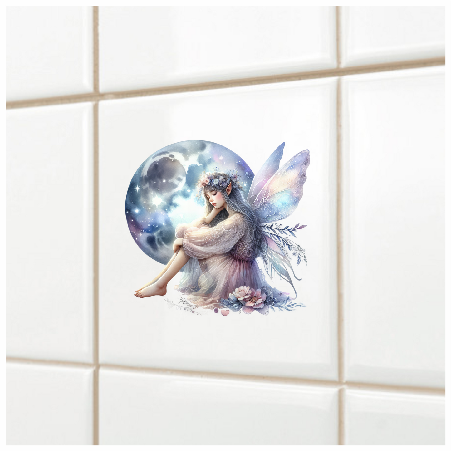 Fairy Moon Blue Wings Flowers Dream Vinyl Sticker Decal