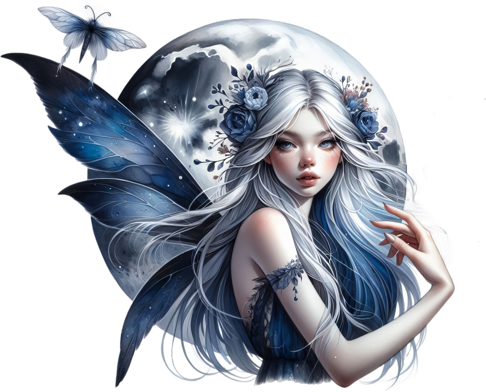 Fairy Moon Blue Butterfly Vinyl Sticker Decal