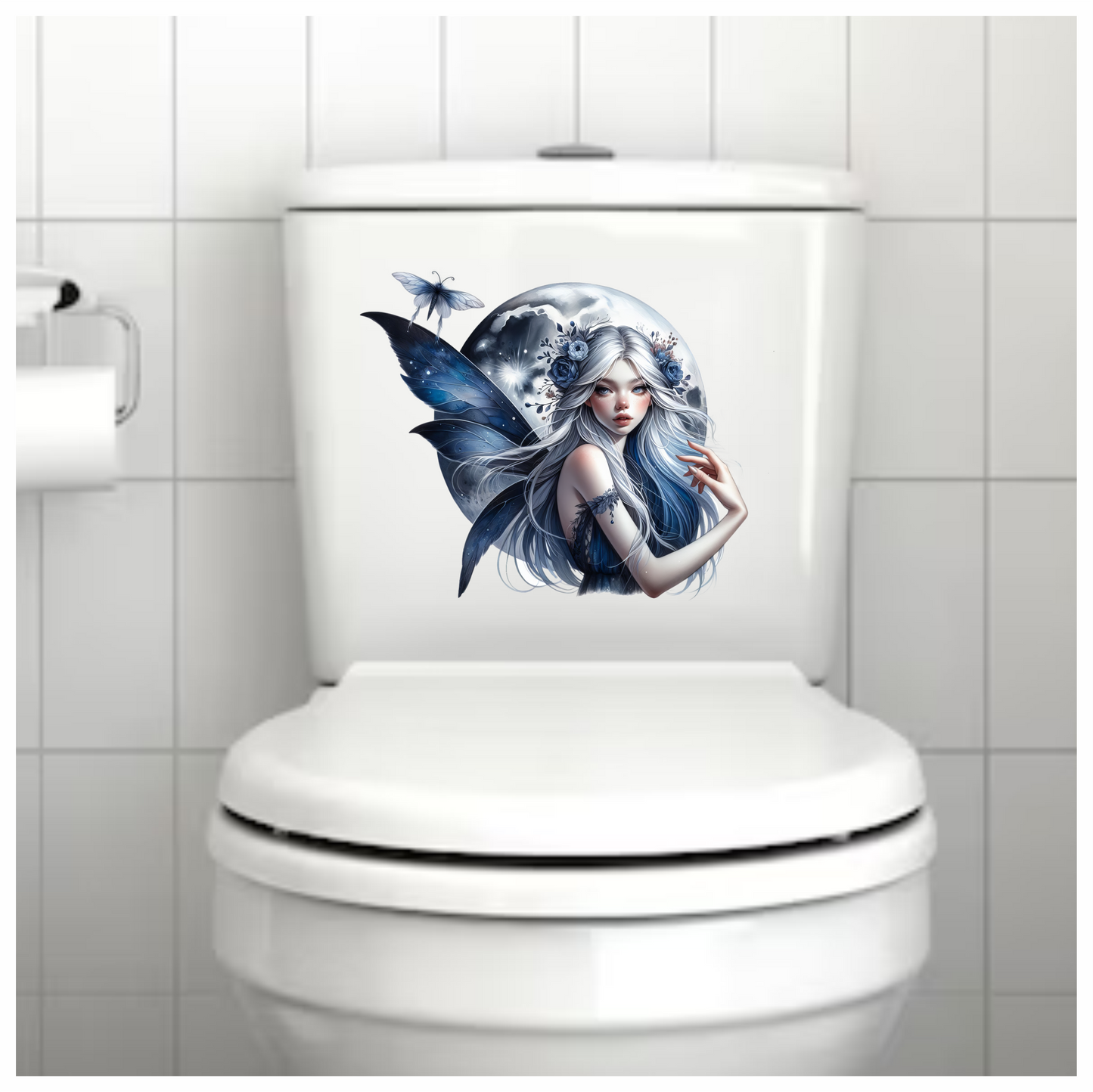 Fairy Moon Blue Butterfly Vinyl Sticker Decal
