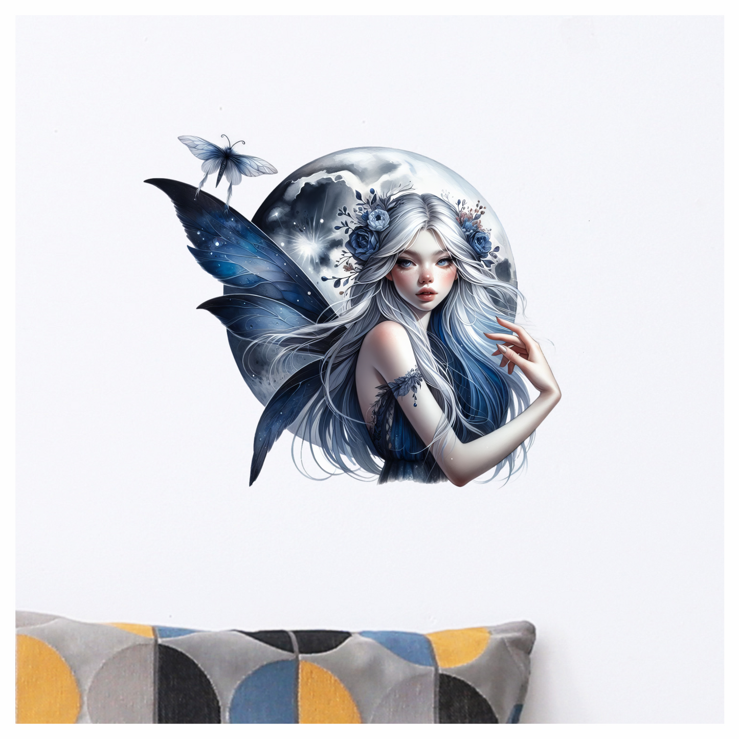 Fairy Moon Blue Butterfly Vinyl Sticker Decal