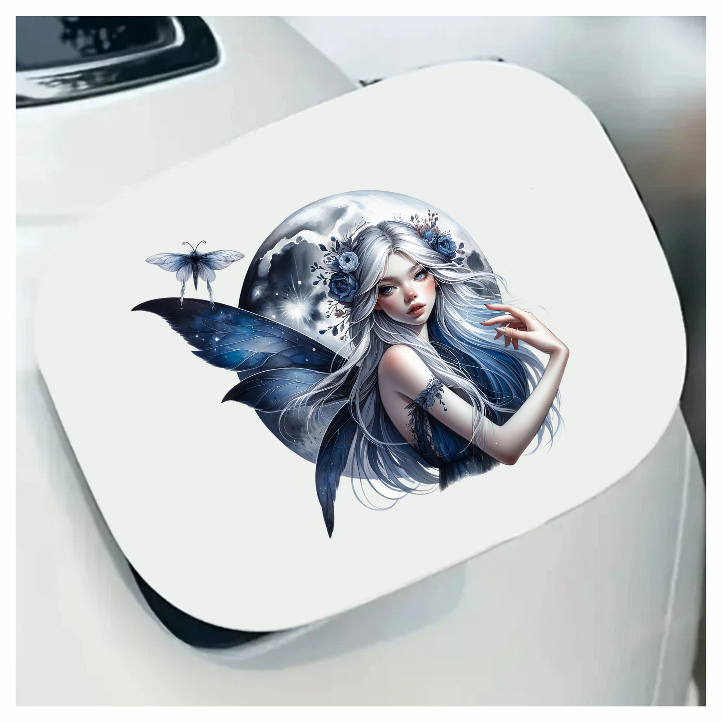Fairy Moon Blue Butterfly Vinyl Sticker Decal