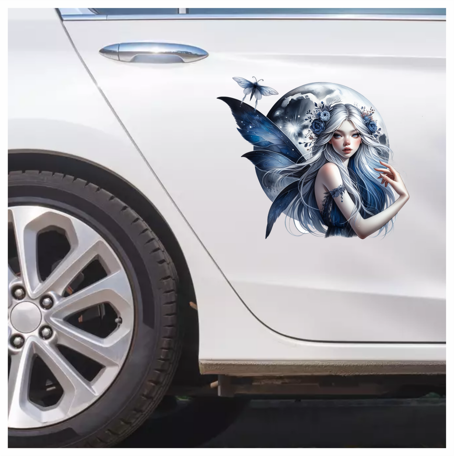 Fairy Moon Blue Butterfly Vinyl Sticker Decal