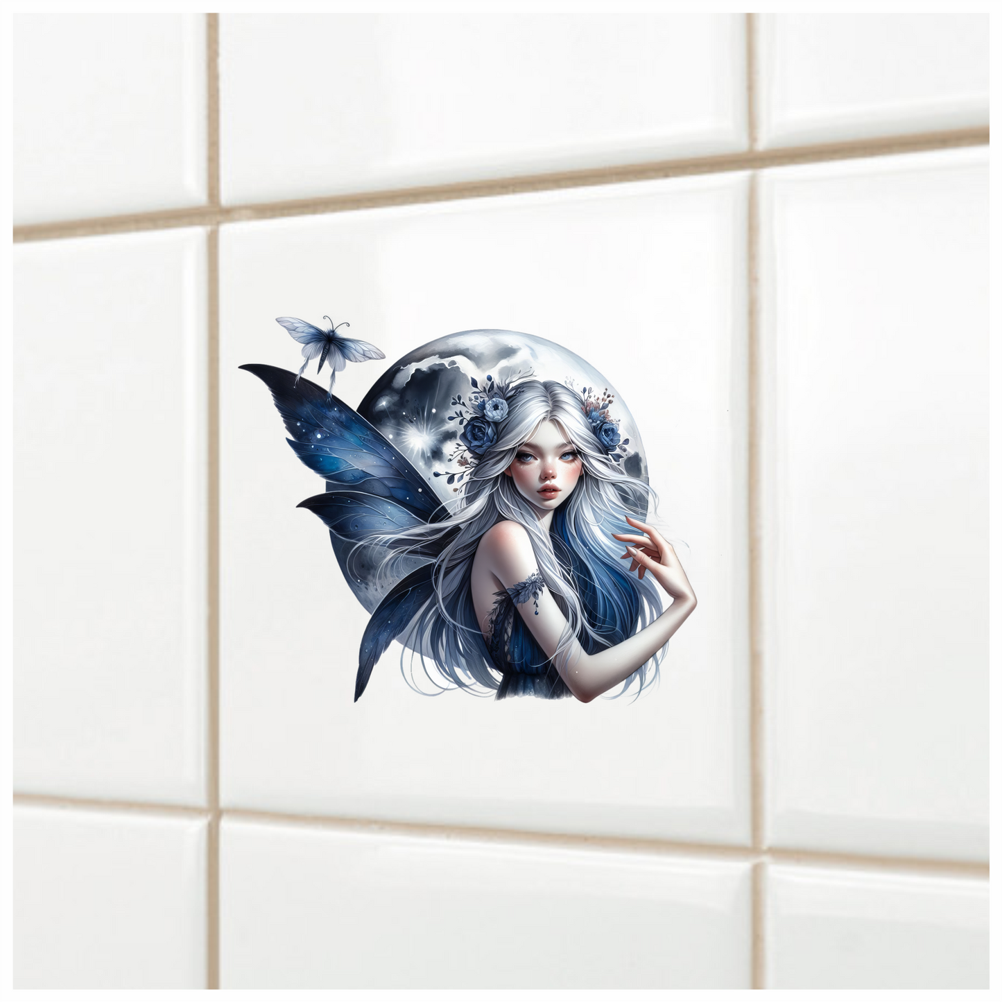 Fairy Moon Blue Butterfly Vinyl Sticker Decal