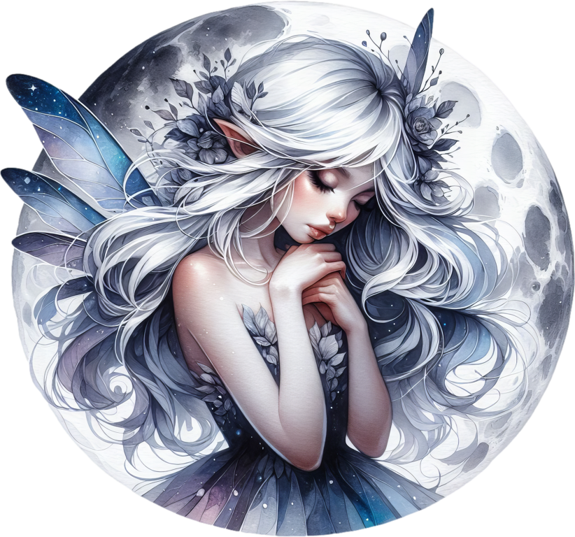 Moon Fairy Silver Hair Blue Wings Vinyl Sticker Decal