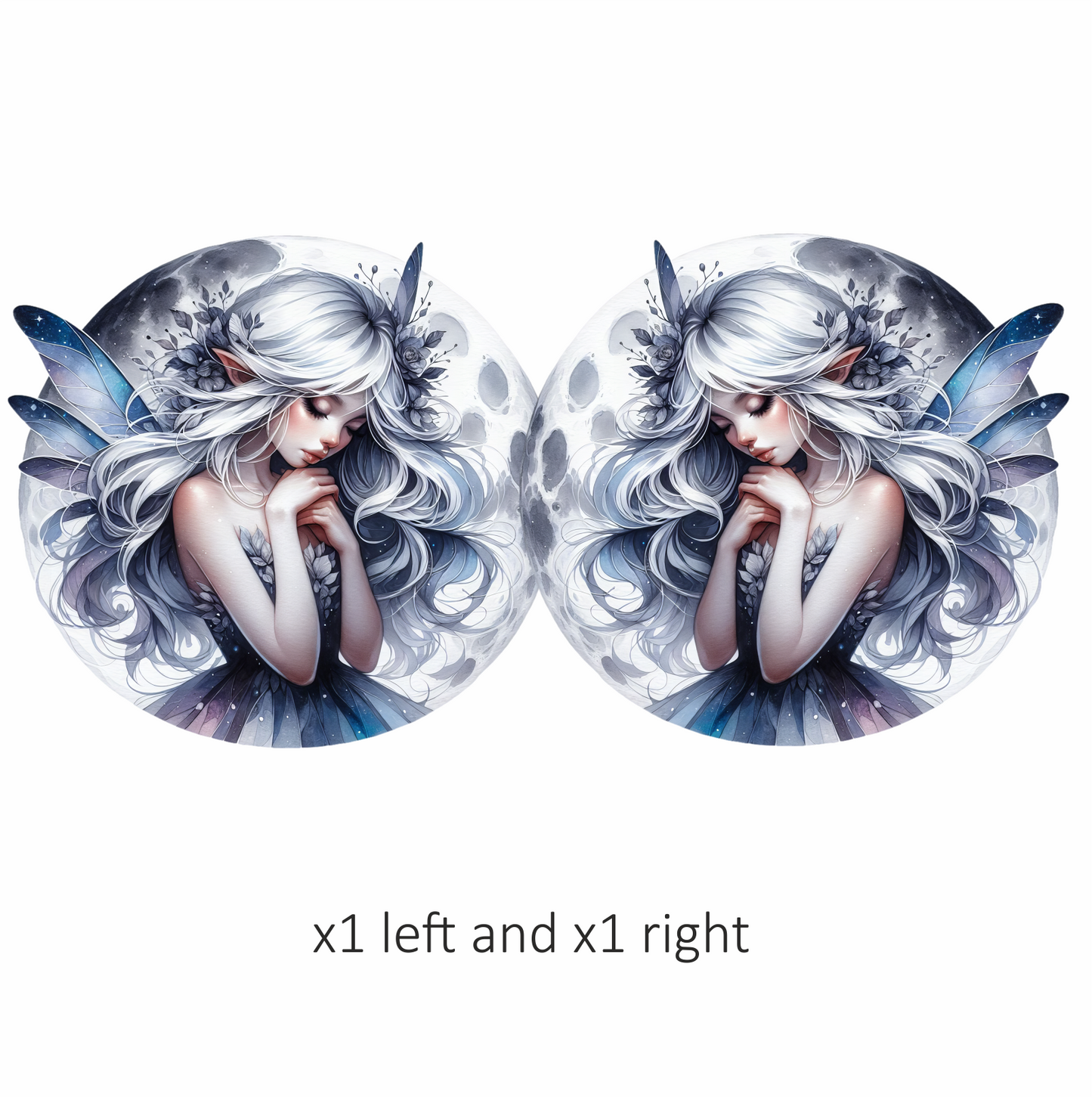 Moon Fairy Silver Hair Blue Wings Vinyl Sticker Decal