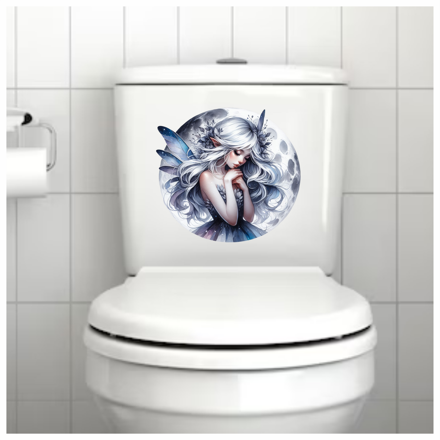 Moon Fairy Silver Hair Blue Wings Vinyl Sticker Decal