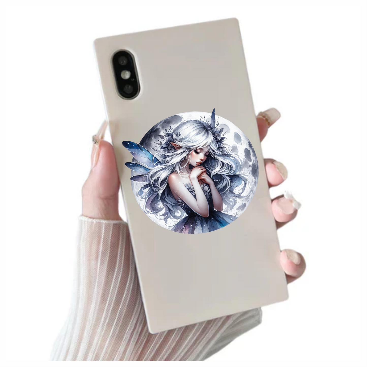 Moon Fairy Silver Hair Blue Wings Vinyl Sticker Decal