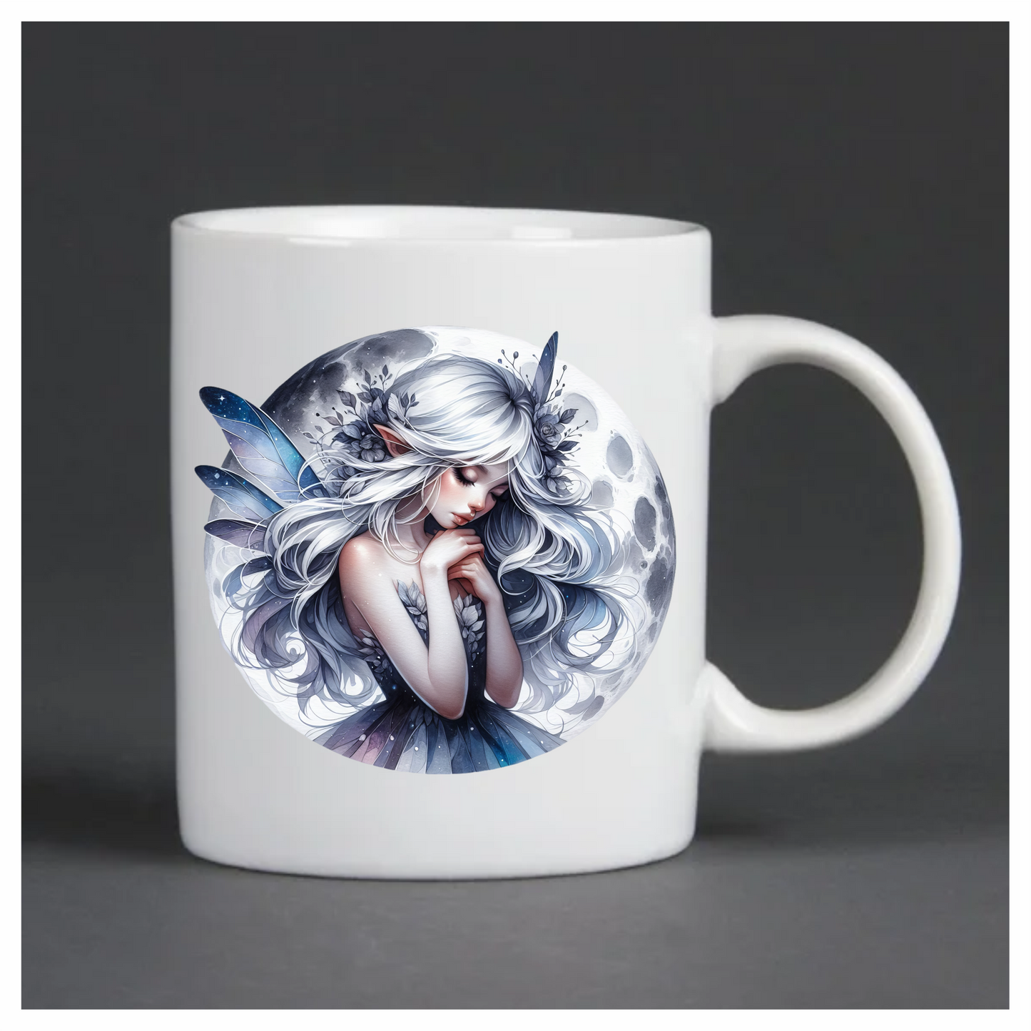 Moon Fairy Silver Hair Blue Wings Vinyl Sticker Decal