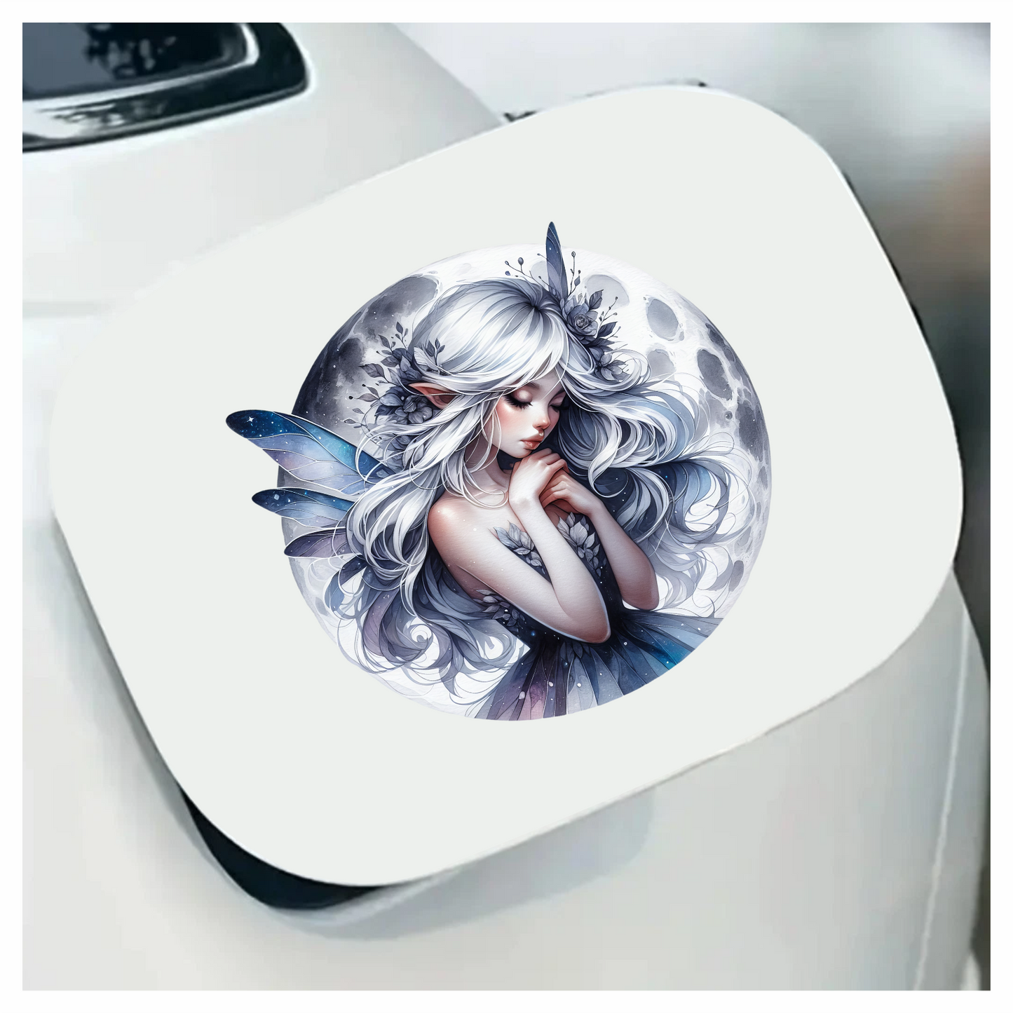 Moon Fairy Silver Hair Blue Wings Vinyl Sticker Decal