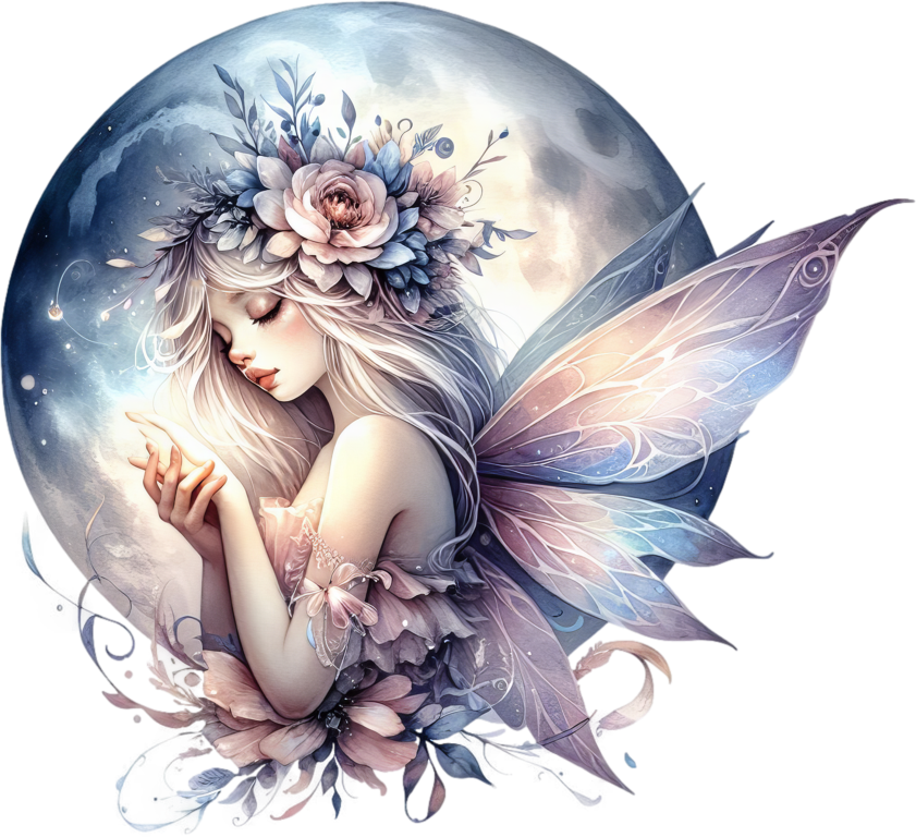 Fairy Moon Flower Pink Wings Vinyl Sticker Decal