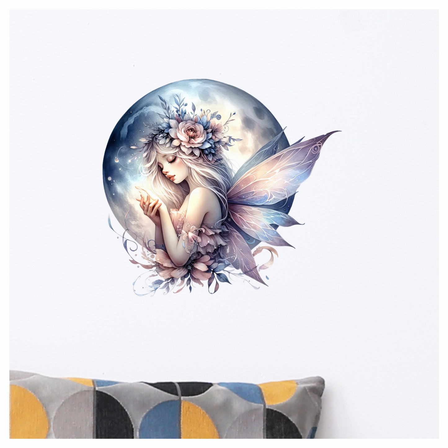Fairy Moon Flower Pink Wings Vinyl Sticker Decal