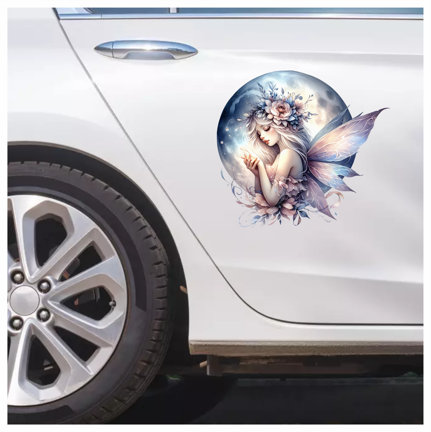 Fairy Moon Flower Pink Wings Vinyl Sticker Decal