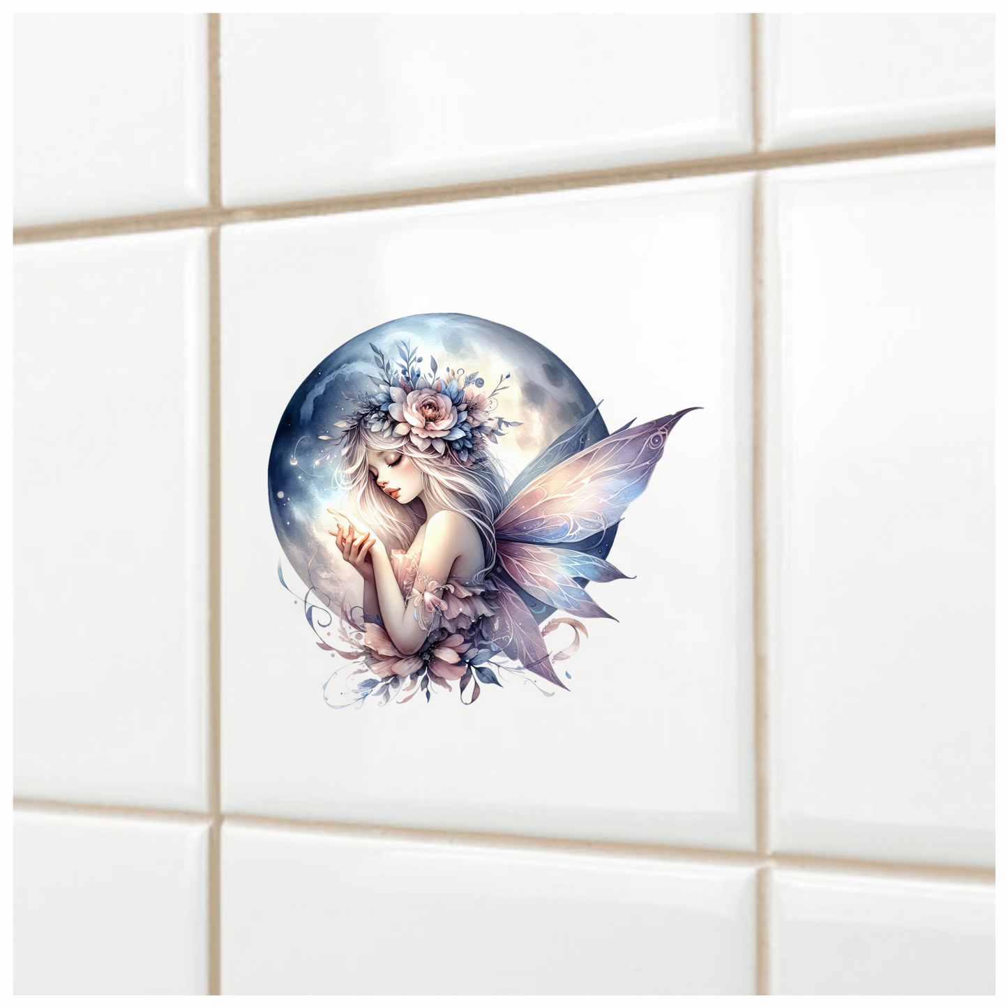 Fairy Moon Flower Pink Wings Vinyl Sticker Decal