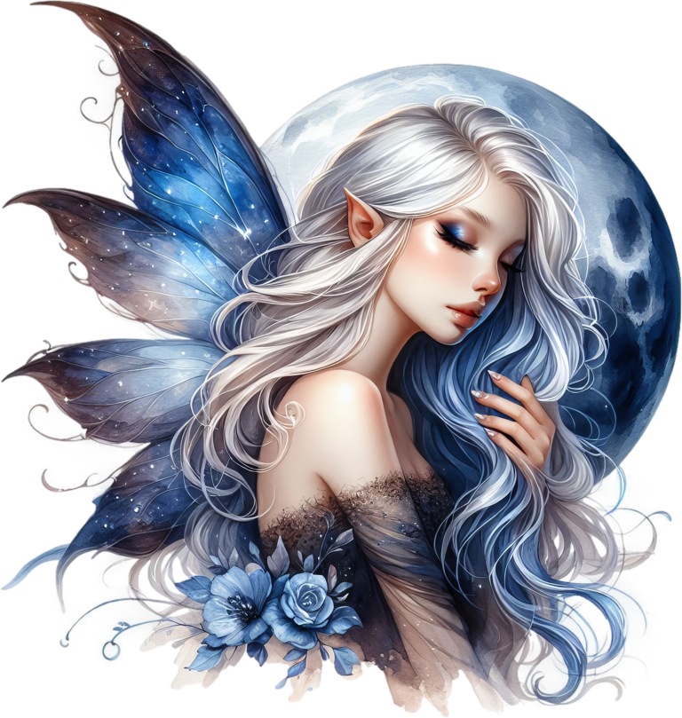 Blue Moon Fairy Woman Flowers Vinyl Sticker Decal