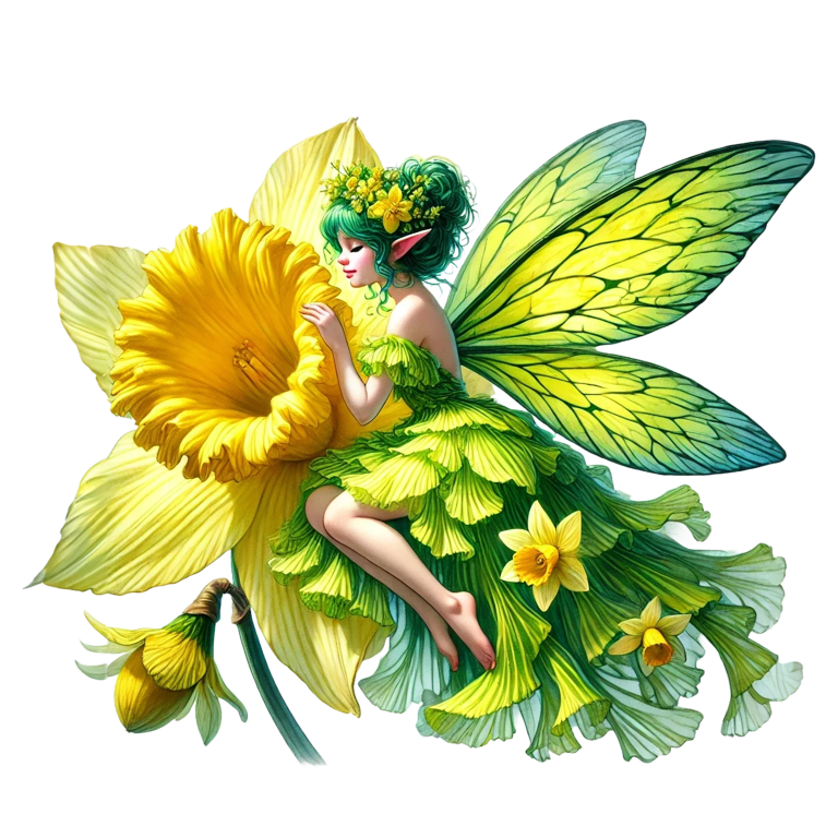 Fairy Green Yellow Flower Wings Vinyl Sticker Decal