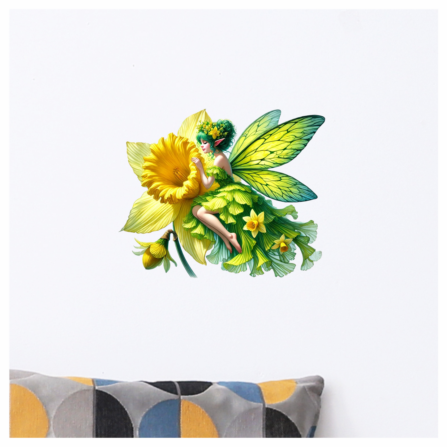 Fairy Green Yellow Flower Wings Vinyl Sticker Decal