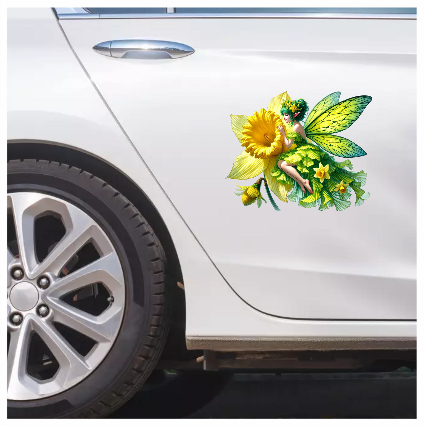Fairy Green Yellow Flower Wings Vinyl Sticker Decal