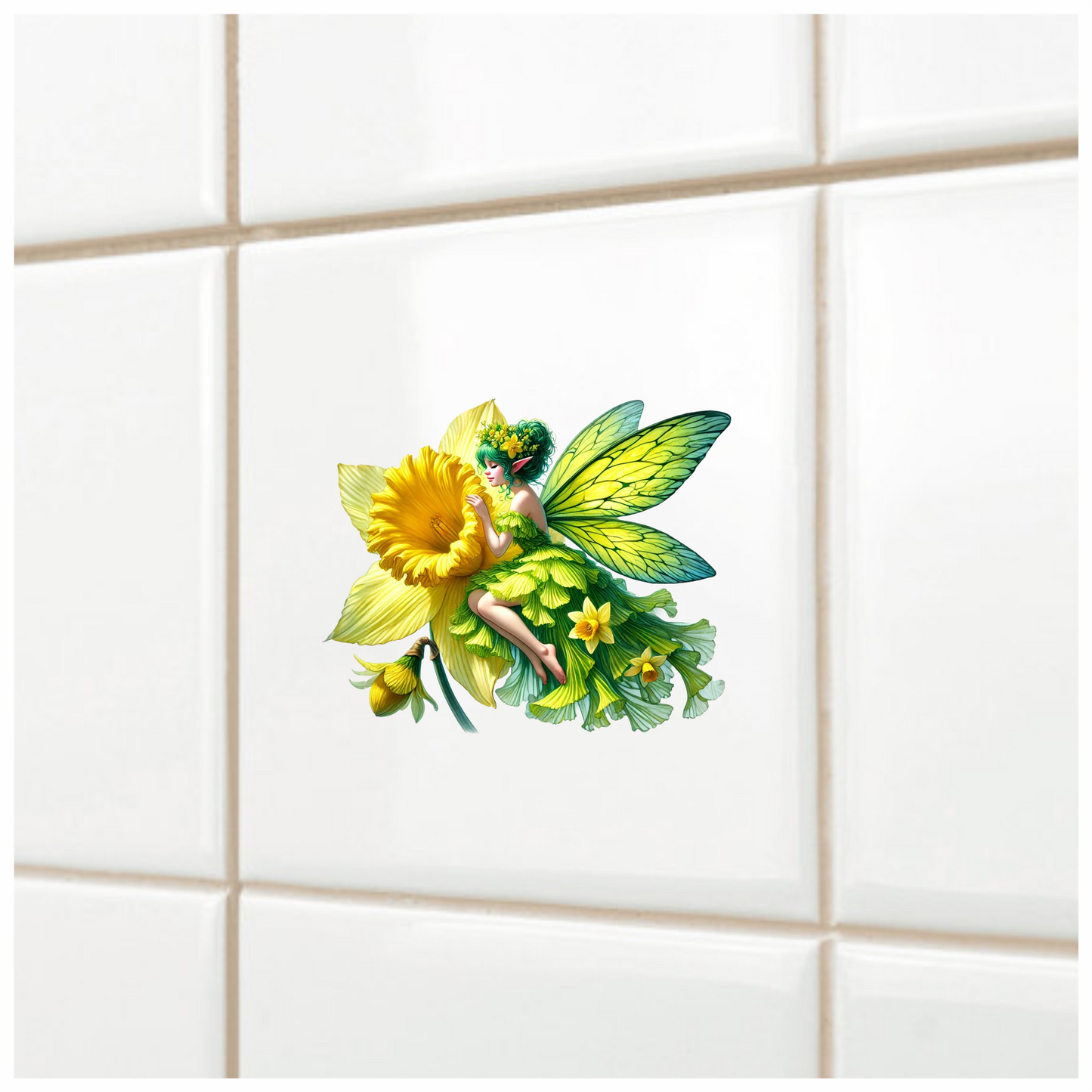 Fairy Green Yellow Flower Wings Vinyl Sticker Decal