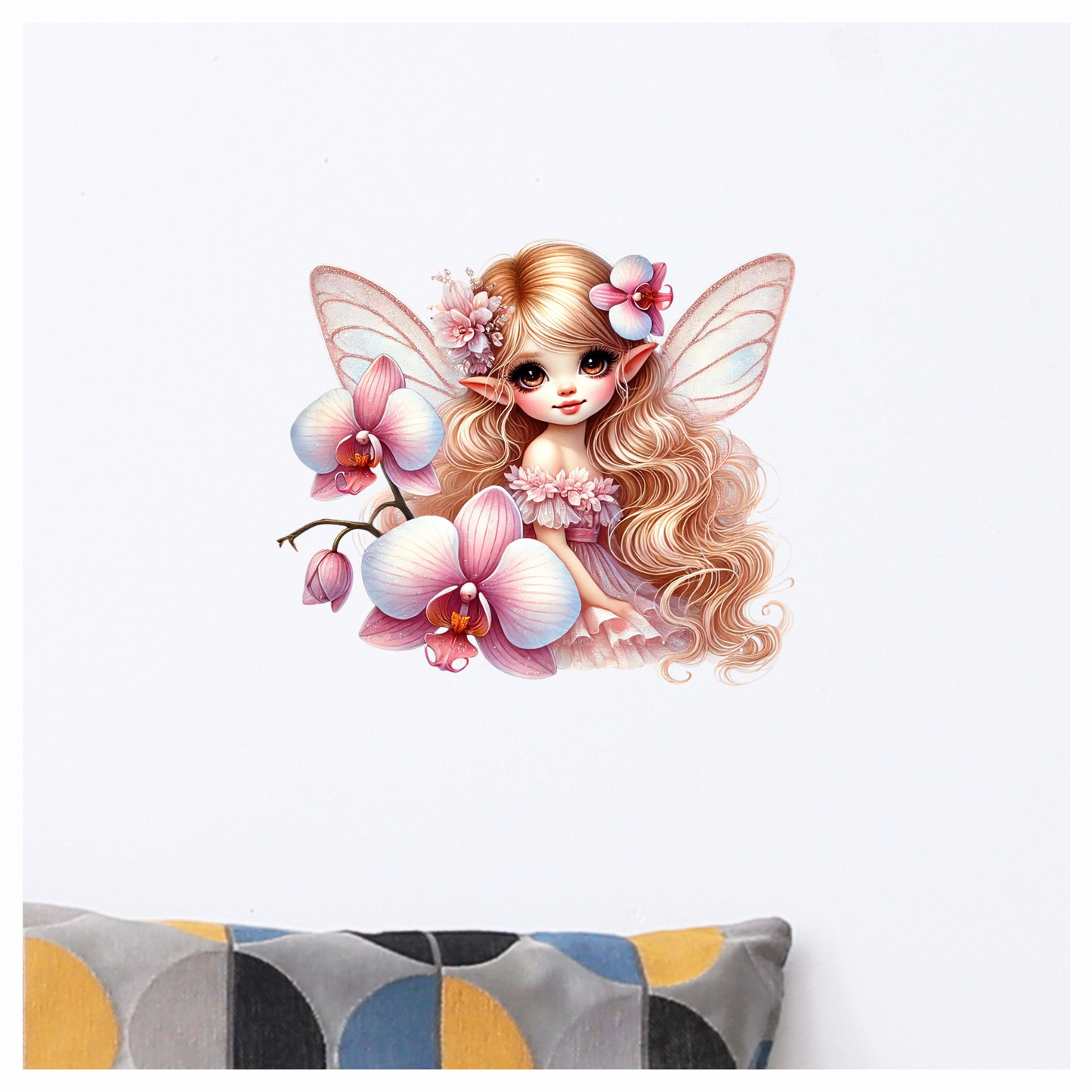 Fairy Pink Wings Flowers Blonde Vinyl Sticker Decal