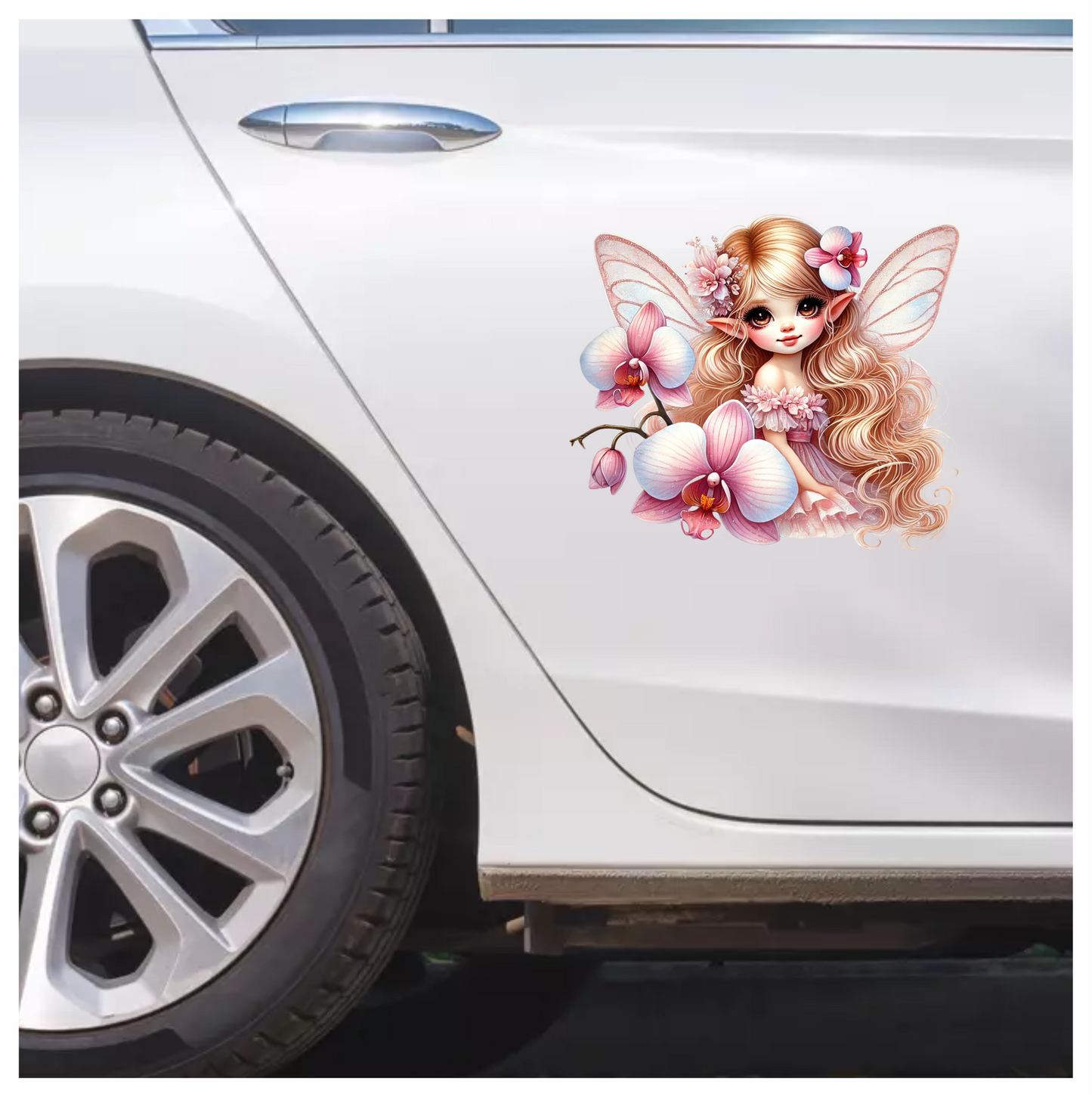 Fairy Pink Wings Flowers Blonde Vinyl Sticker Decal