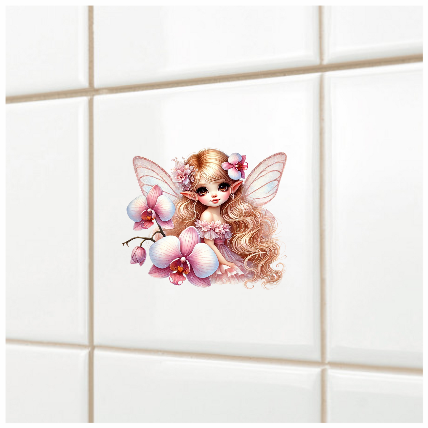 Fairy Pink Wings Flowers Blonde Vinyl Sticker Decal