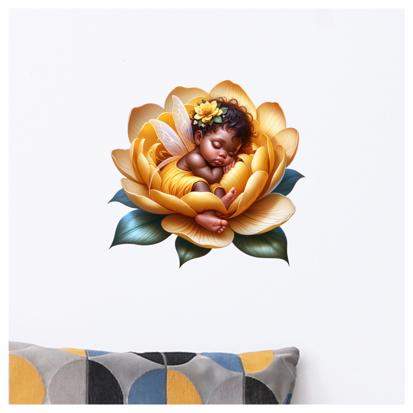 Baby Fairy Sleeping Yellow Flower Vinyl Sticker Decal