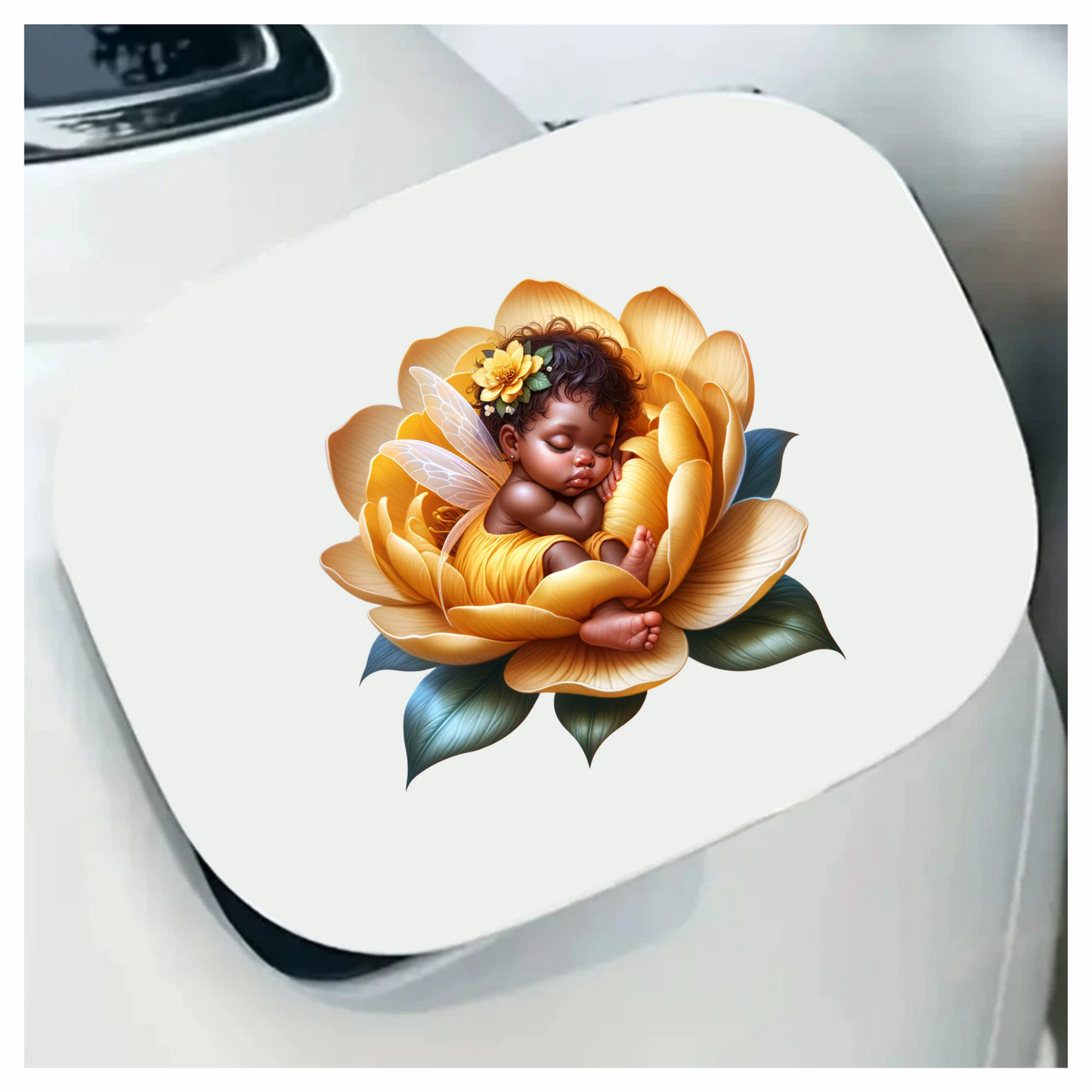 Baby Fairy Sleeping Yellow Flower Vinyl Sticker Decal