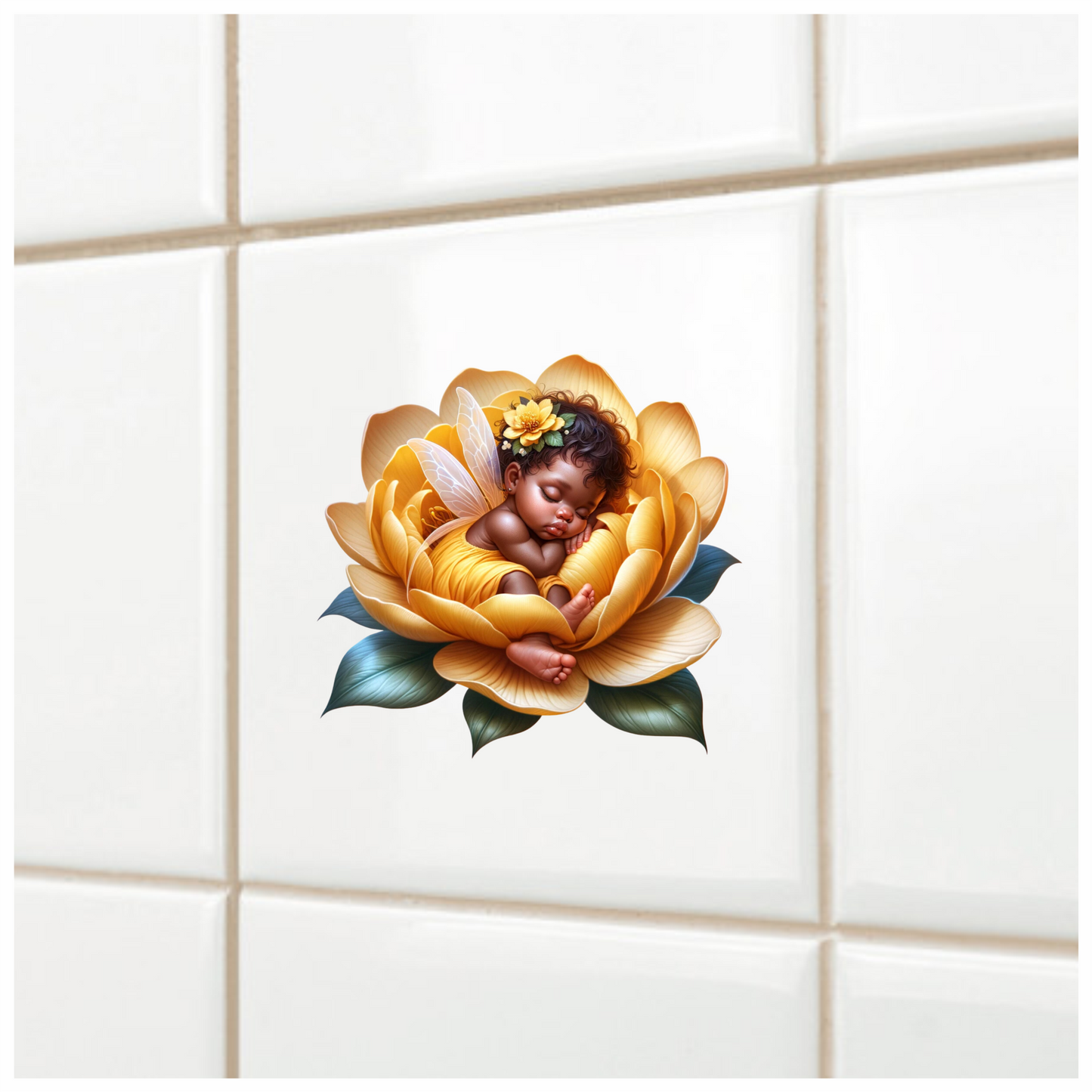 Baby Fairy Sleeping Yellow Flower Vinyl Sticker Decal
