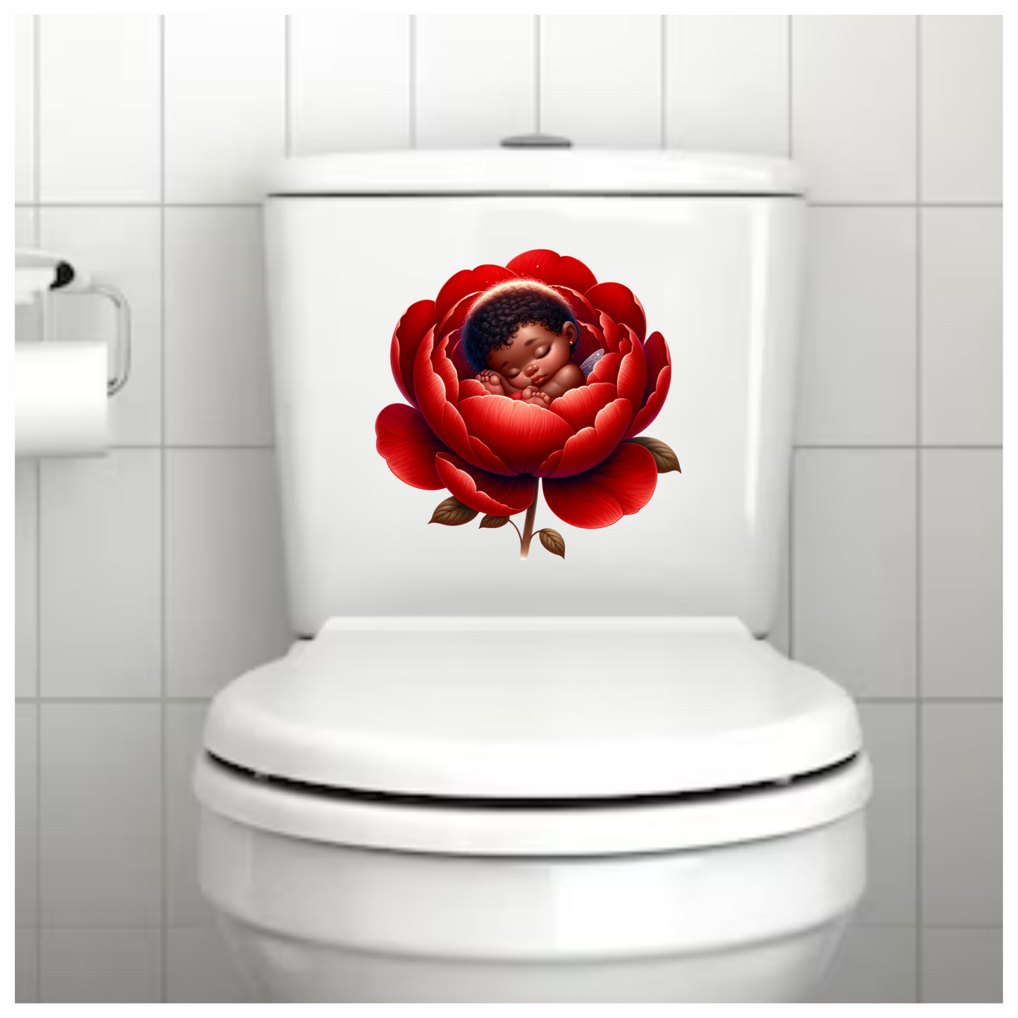 Baby Sleeping Red Flower Fairy Vinyl Sticker Decal