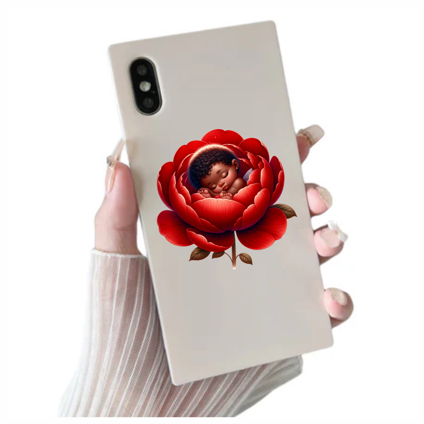 Baby Sleeping Red Flower Fairy Vinyl Sticker Decal