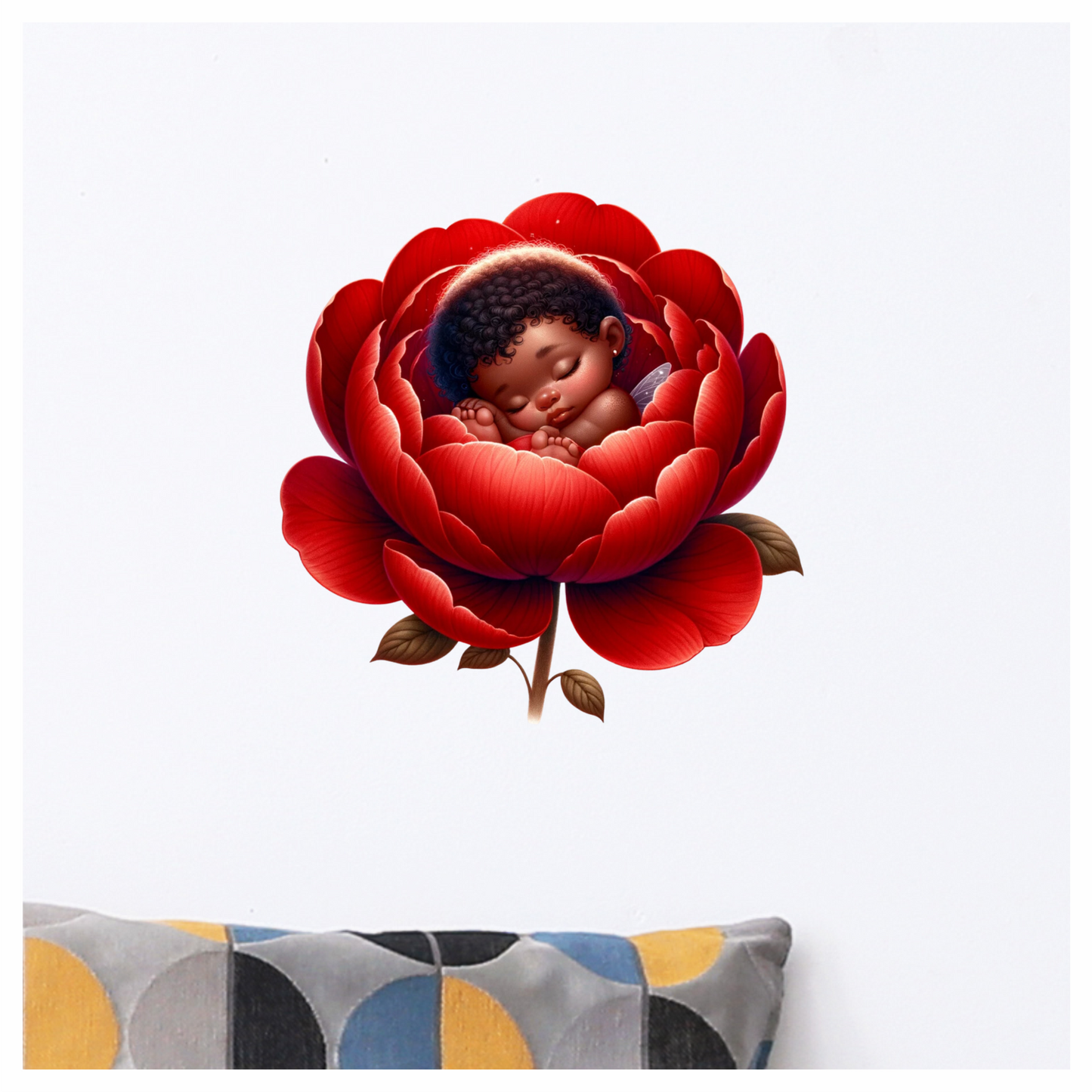 Baby Sleeping Red Flower Fairy Vinyl Sticker Decal